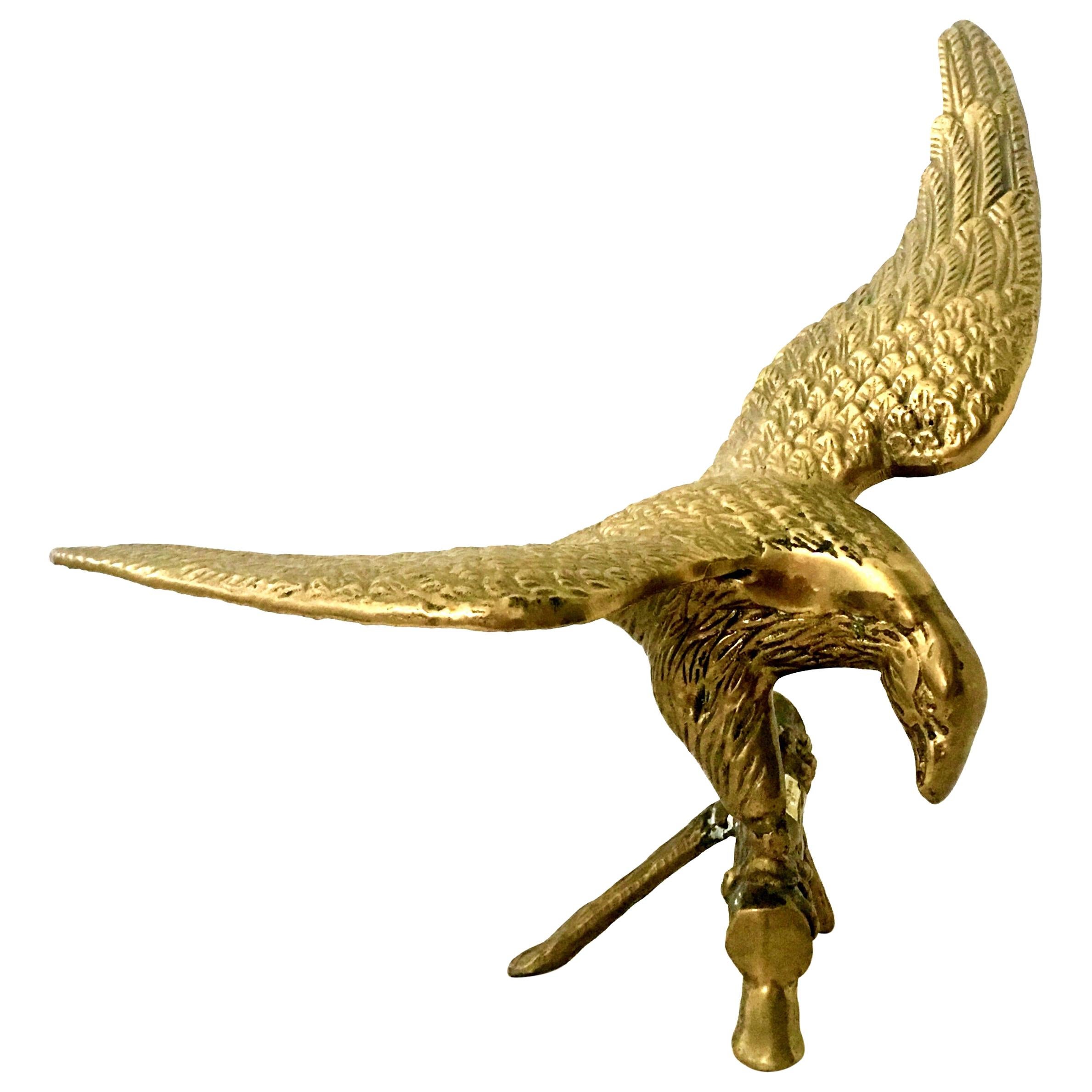 20th Century Solid Brass Perched Eagle Sculpture For Sale