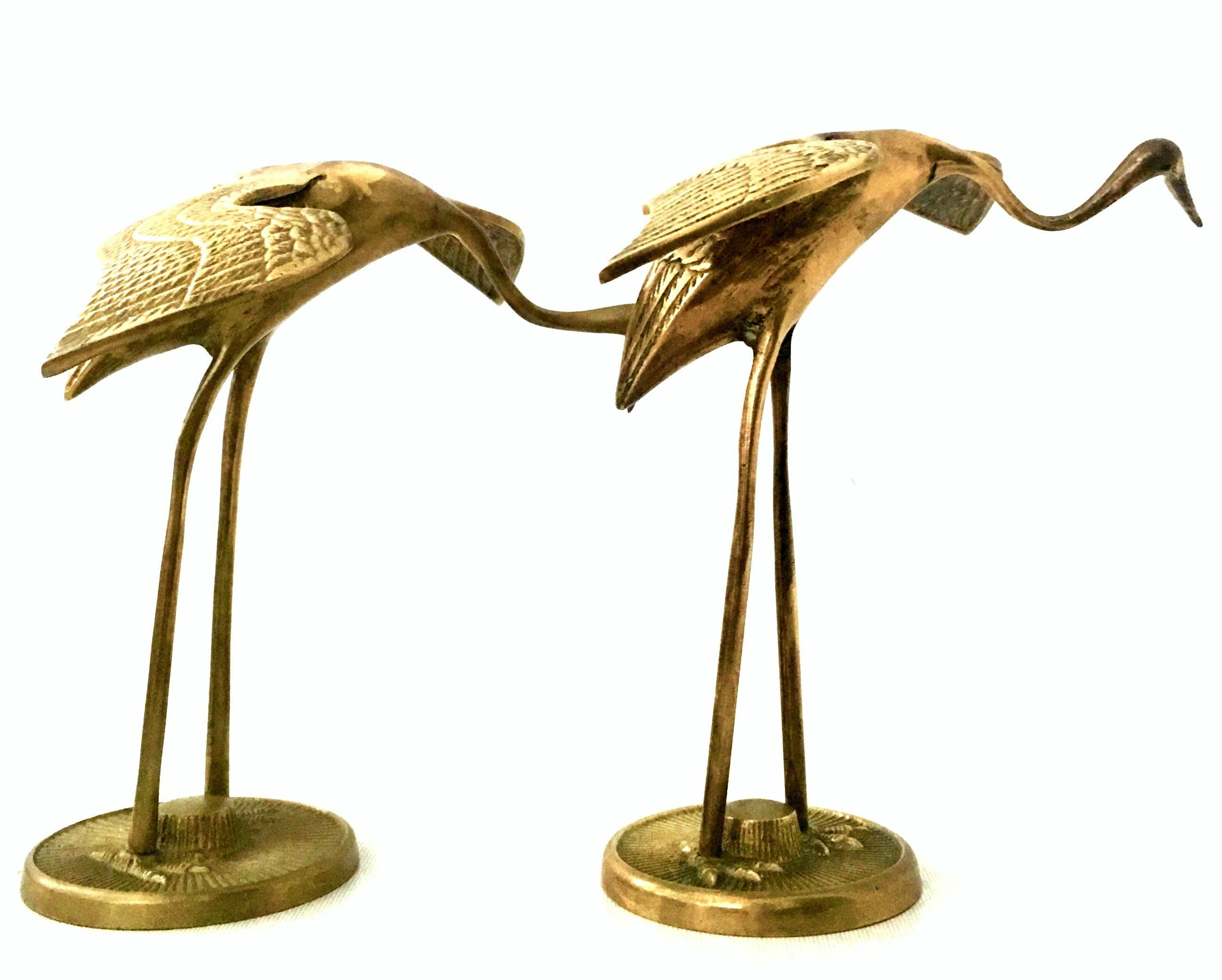 Hollywood Regency 20th Century Solid Brass Set of Three Crane Birds For Sale