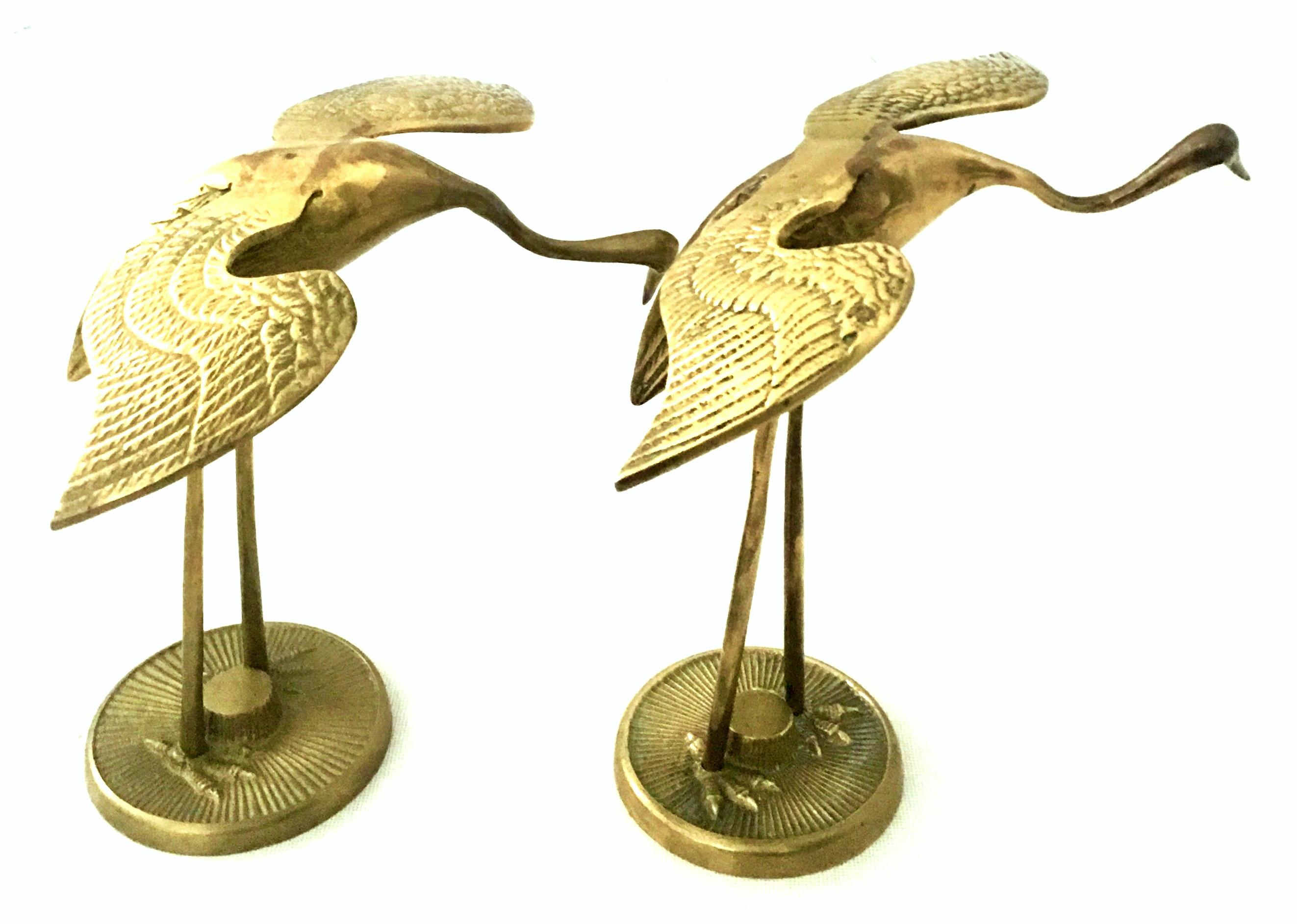20th Century Solid Brass Set of Three Crane Birds In Good Condition For Sale In West Palm Beach, FL