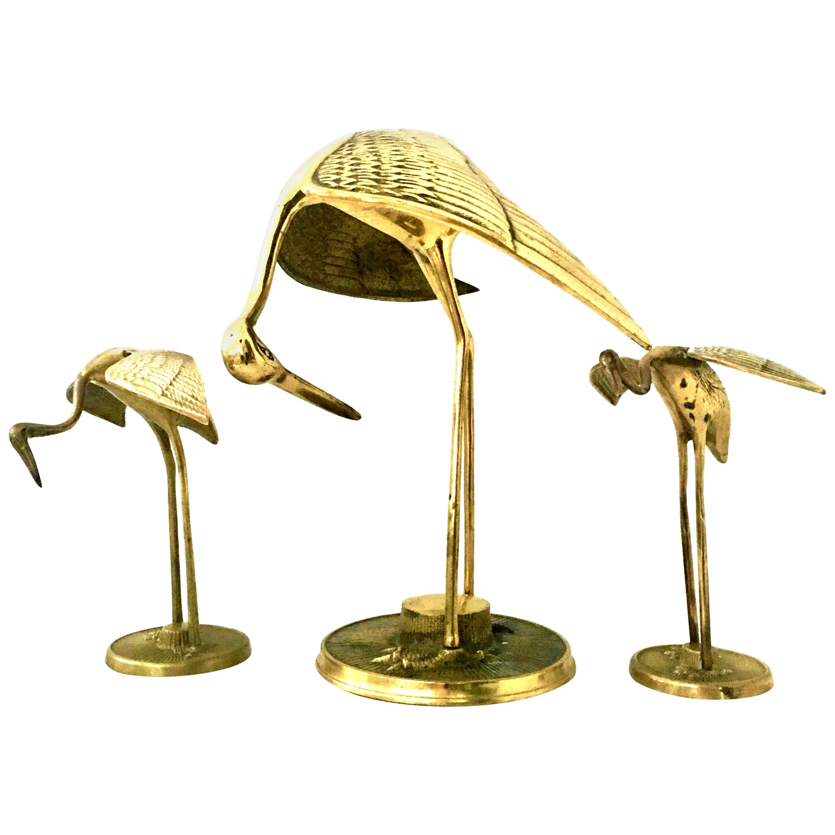 20th Century Solid Brass Set of Three Crane Birds For Sale