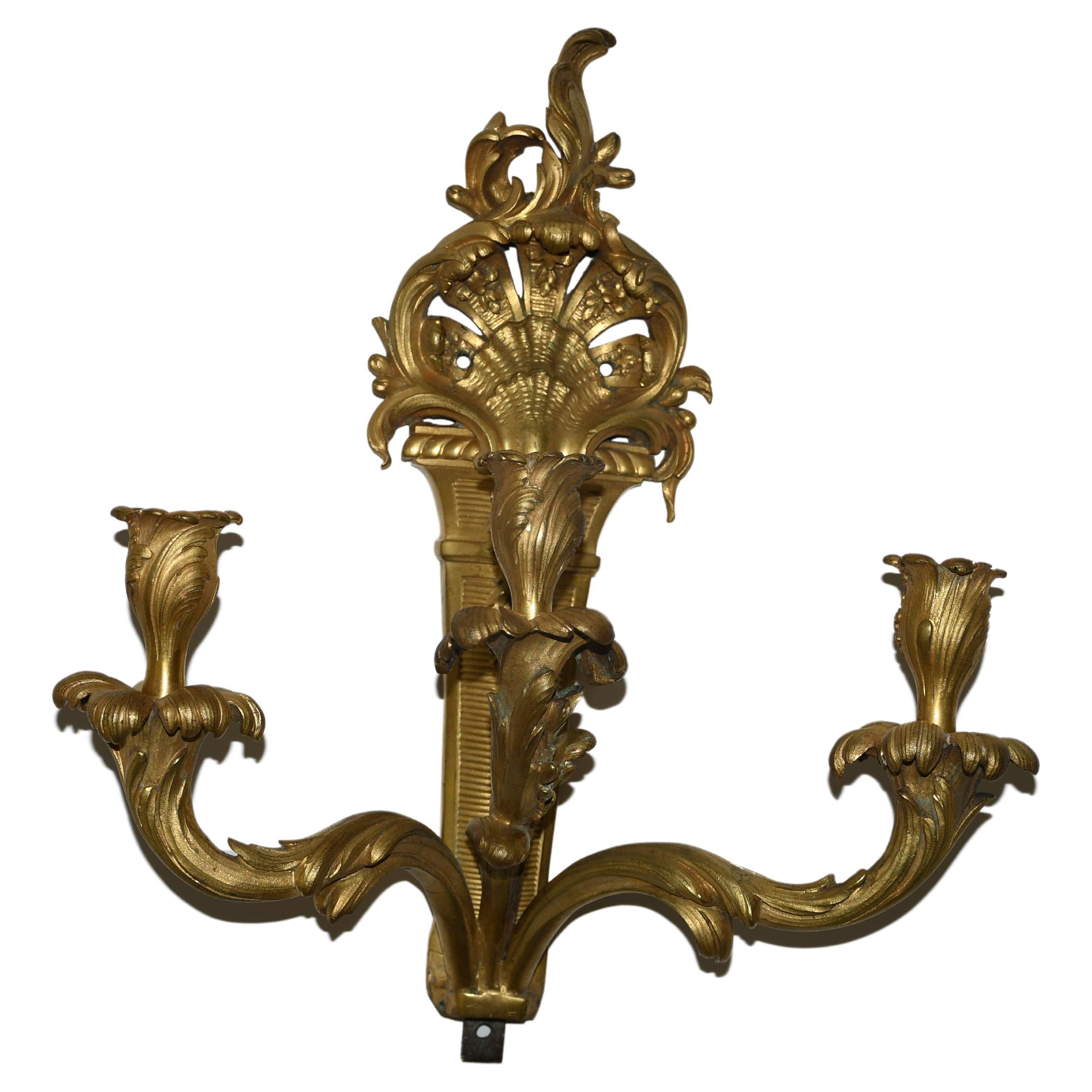 20th Century Solid Cast Brass Louis XV Style Sconce