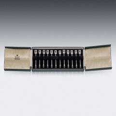 20th Century Solid Silver 12 Cased Cocktail Picks, Garrard, c.1986