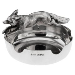 20th Century Solid Silver Cigar Ashtray With Fox By Mappin & Webb, c.1951