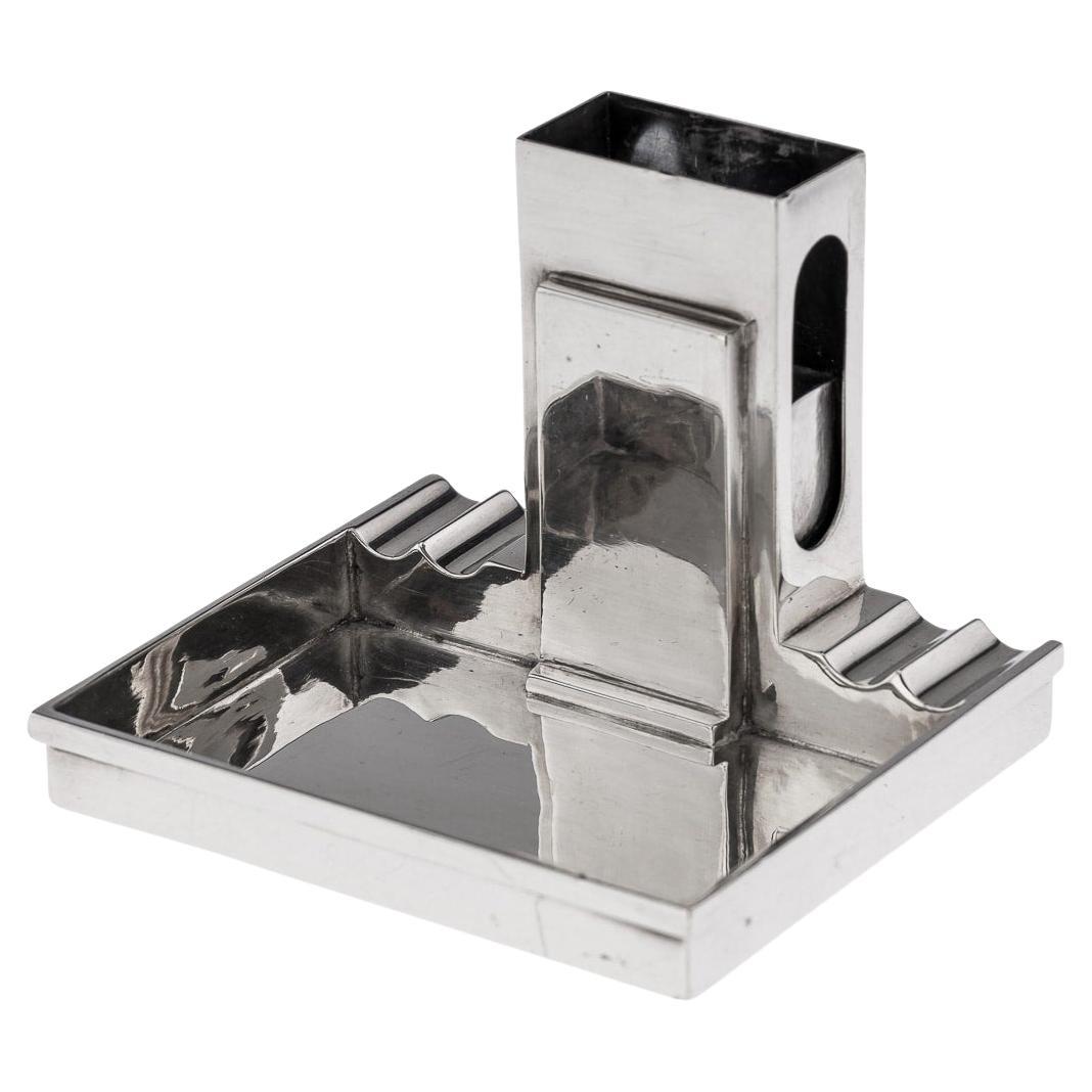 20th Century Solid Silver Cigar Ashtray With Match Striker, c.1960