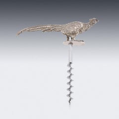 20th Century Solid Silver Corkscrew In The Shape Of A Pheasant, England, c.1991