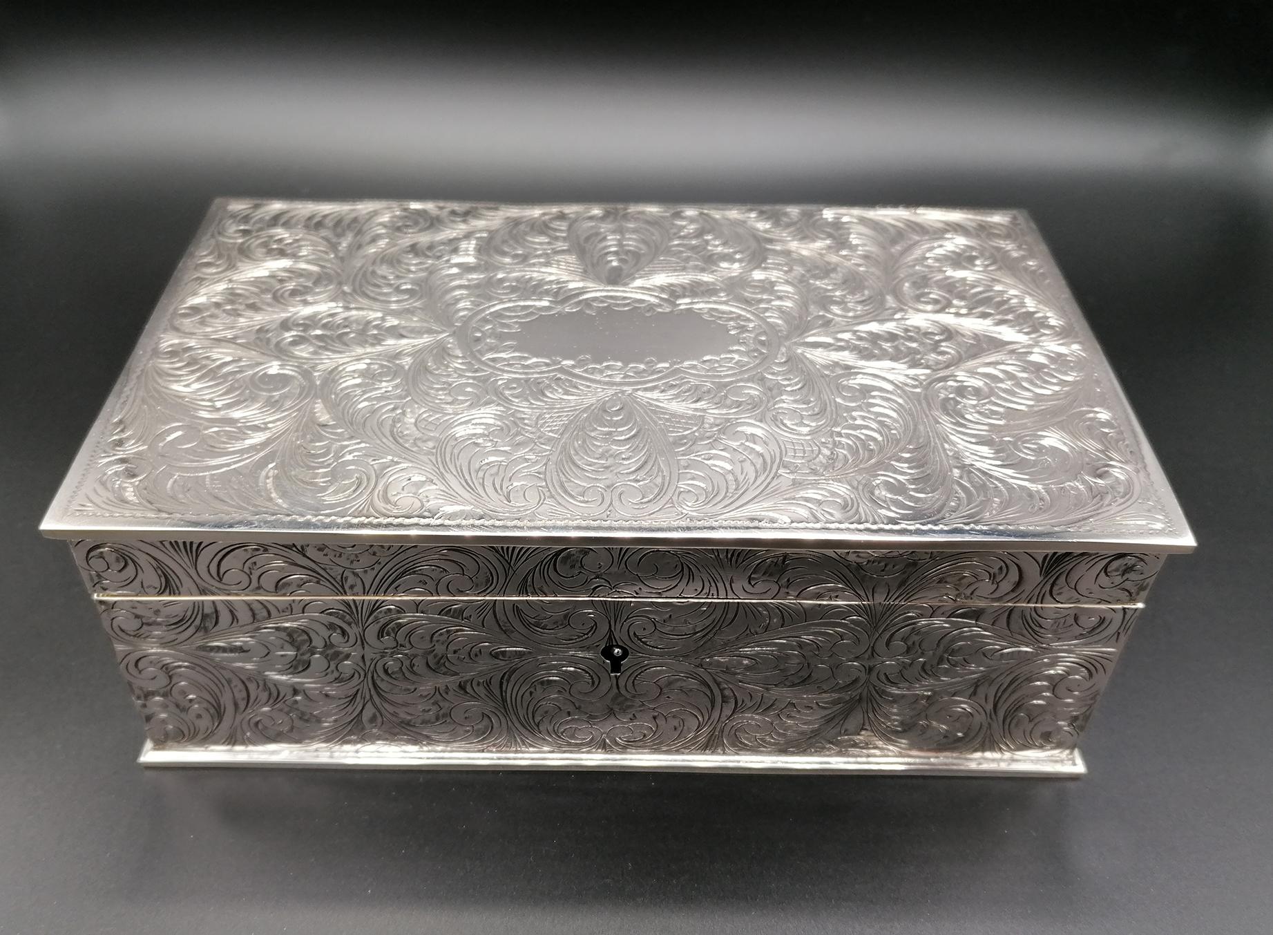 20th Century Solid Silver Engraved Jewelry Box 4