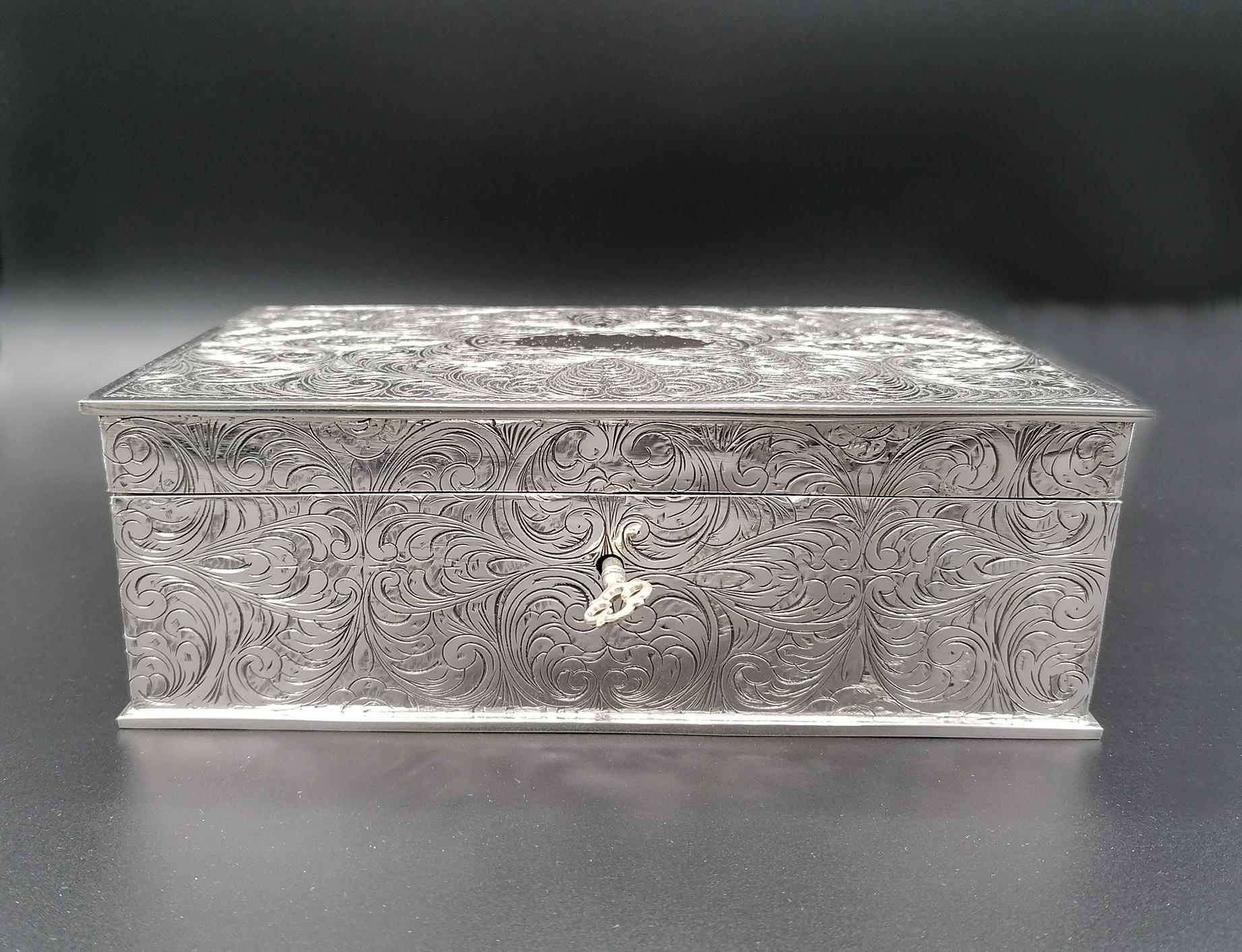 Renaissance 20th Century Solid Silver Engraved Jewelry Box