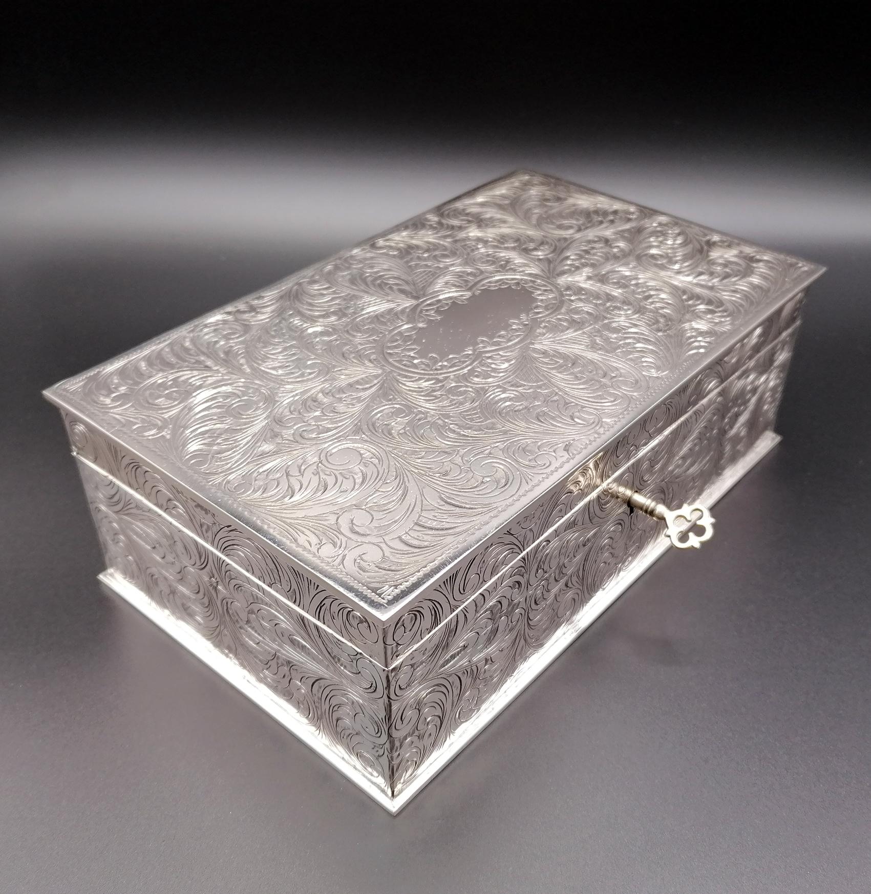 Hand-Crafted 20th Century Solid Silver Engraved Jewelry Box
