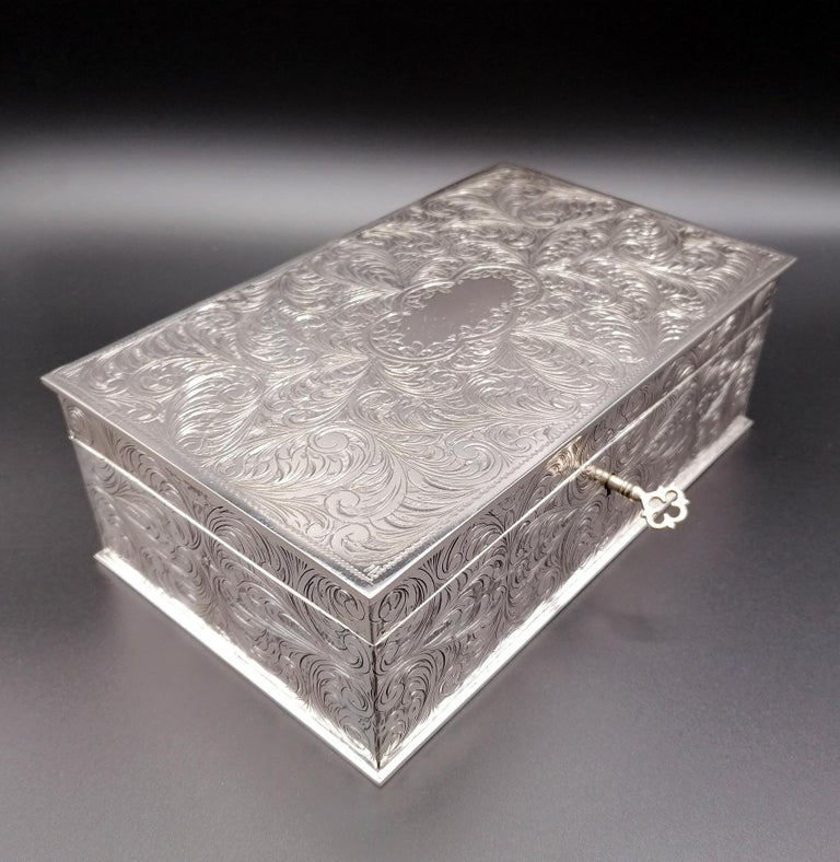 20th Century Solid Silver Engraved Jewelry Box at 1stDibs