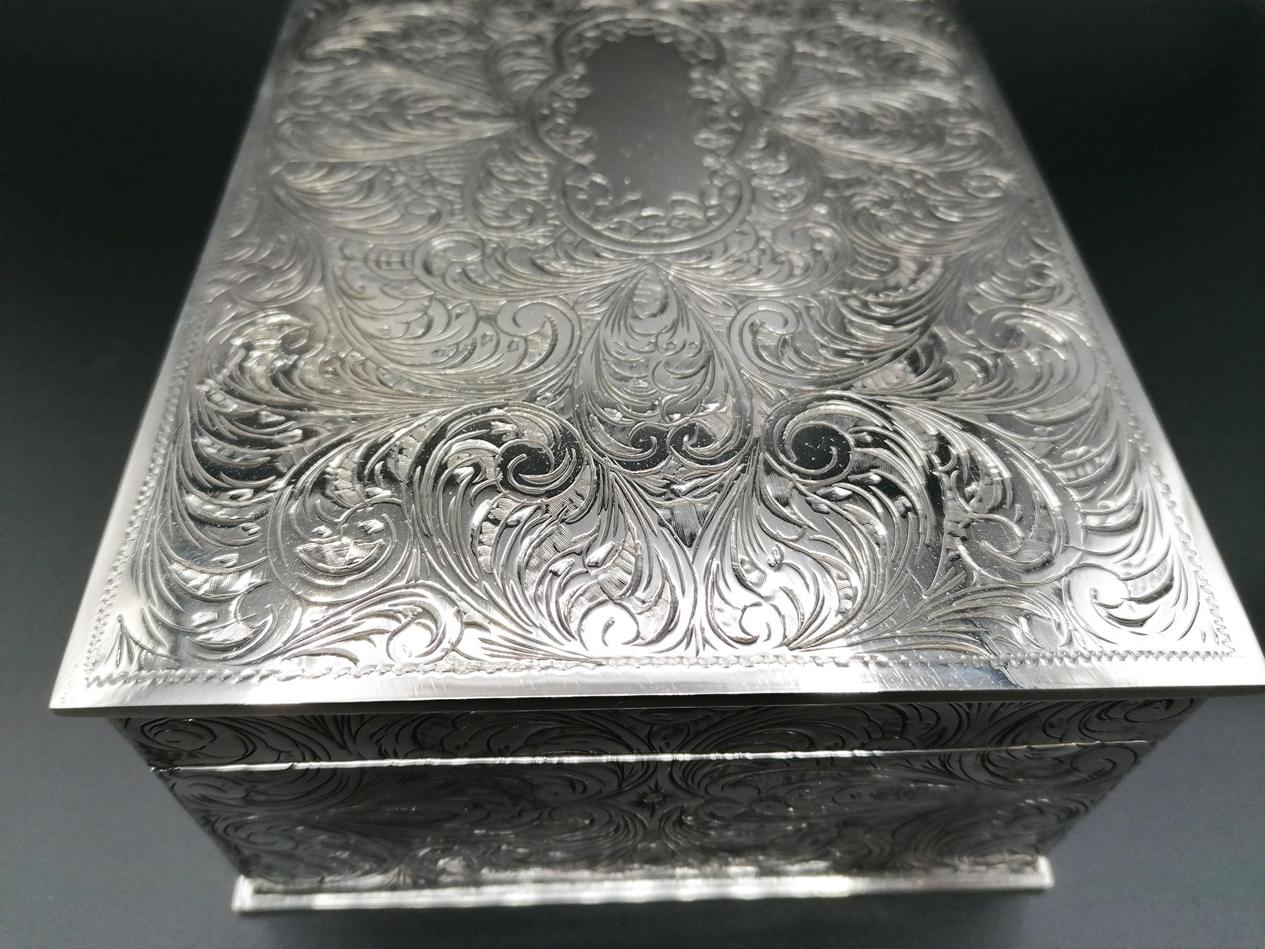 Late 20th Century 20th Century Solid Silver Engraved Jewelry Box