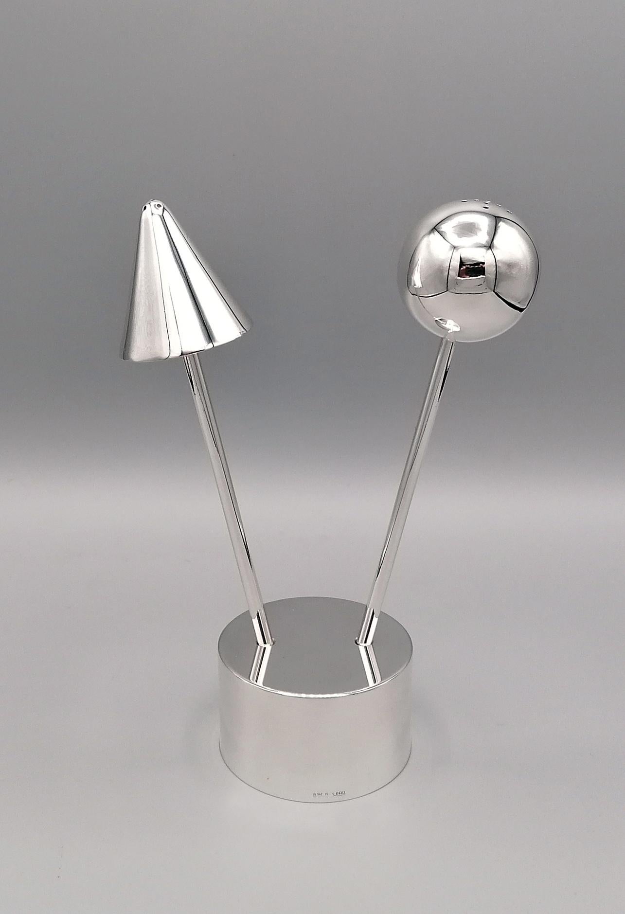 20th Century Solid Silver Geometry Line Salt and Pepper Set For Sale 3