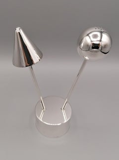 20th Century Solid Silver Geometry Line Salt and Pepper Set
