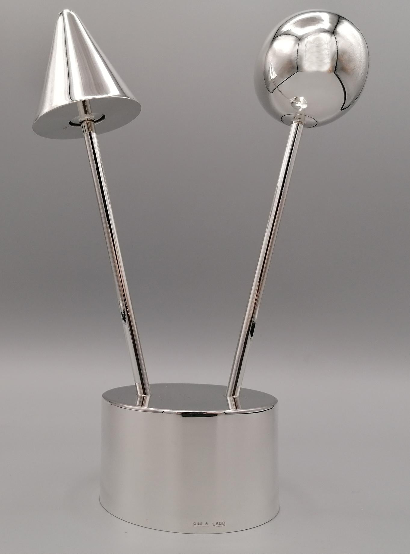 Modern 20th Century Solid Silver Geometry Line Salt and Pepper Set For Sale