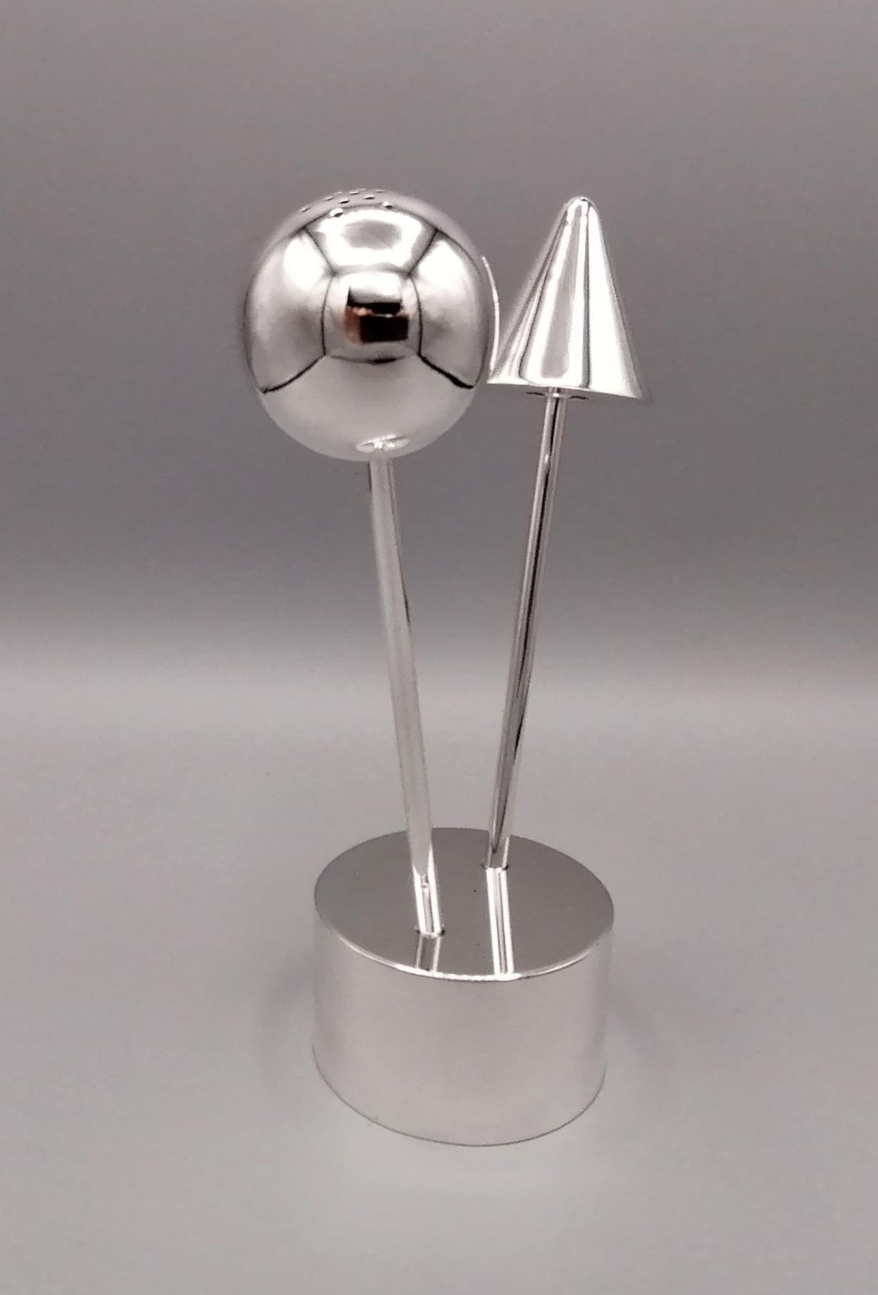 20th Century Solid Silver Geometry Line Salt and Pepper Set In Excellent Condition For Sale In VALENZA, IT