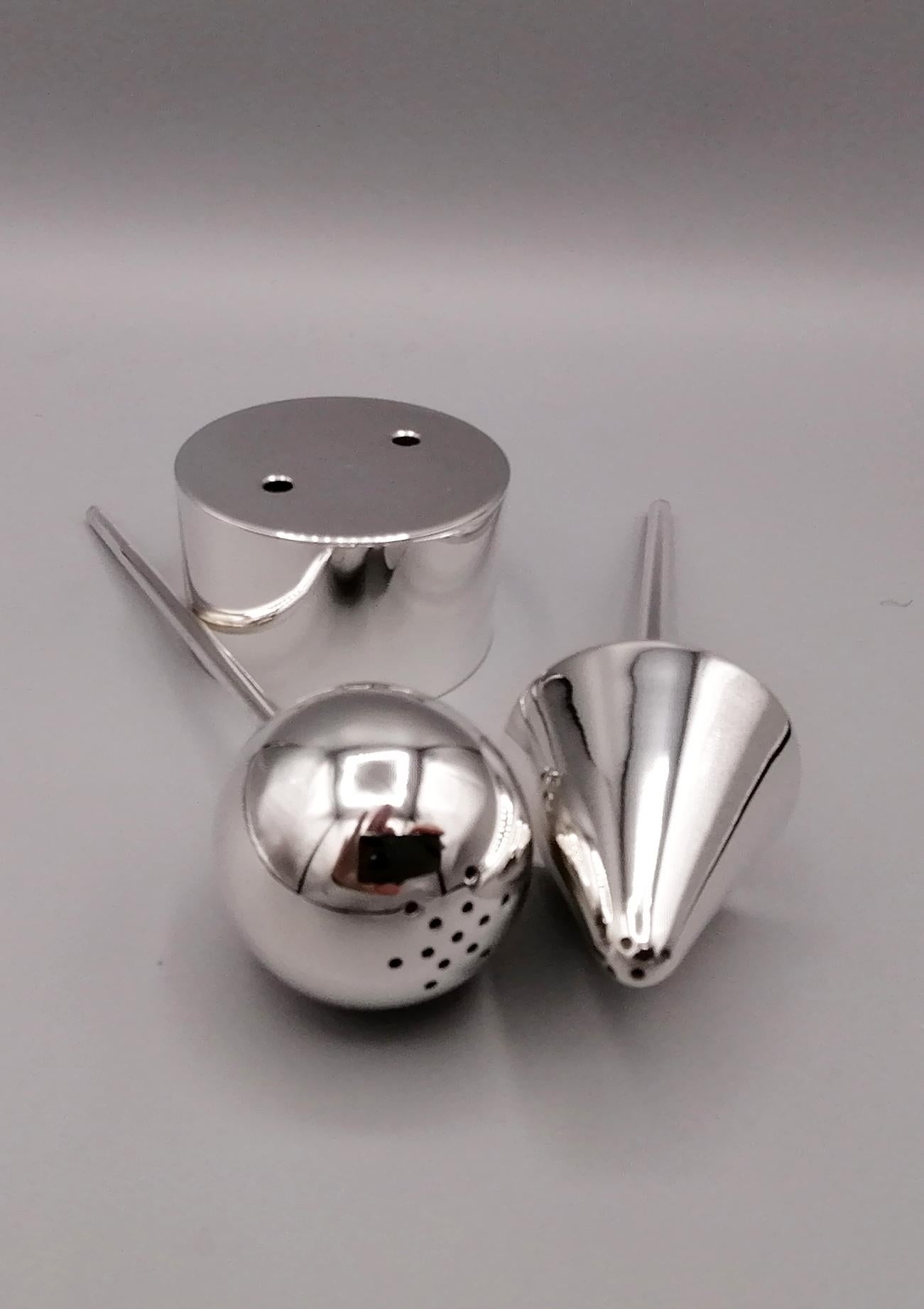 20th Century Solid Silver Geometry Line Salt and Pepper Set For Sale 1