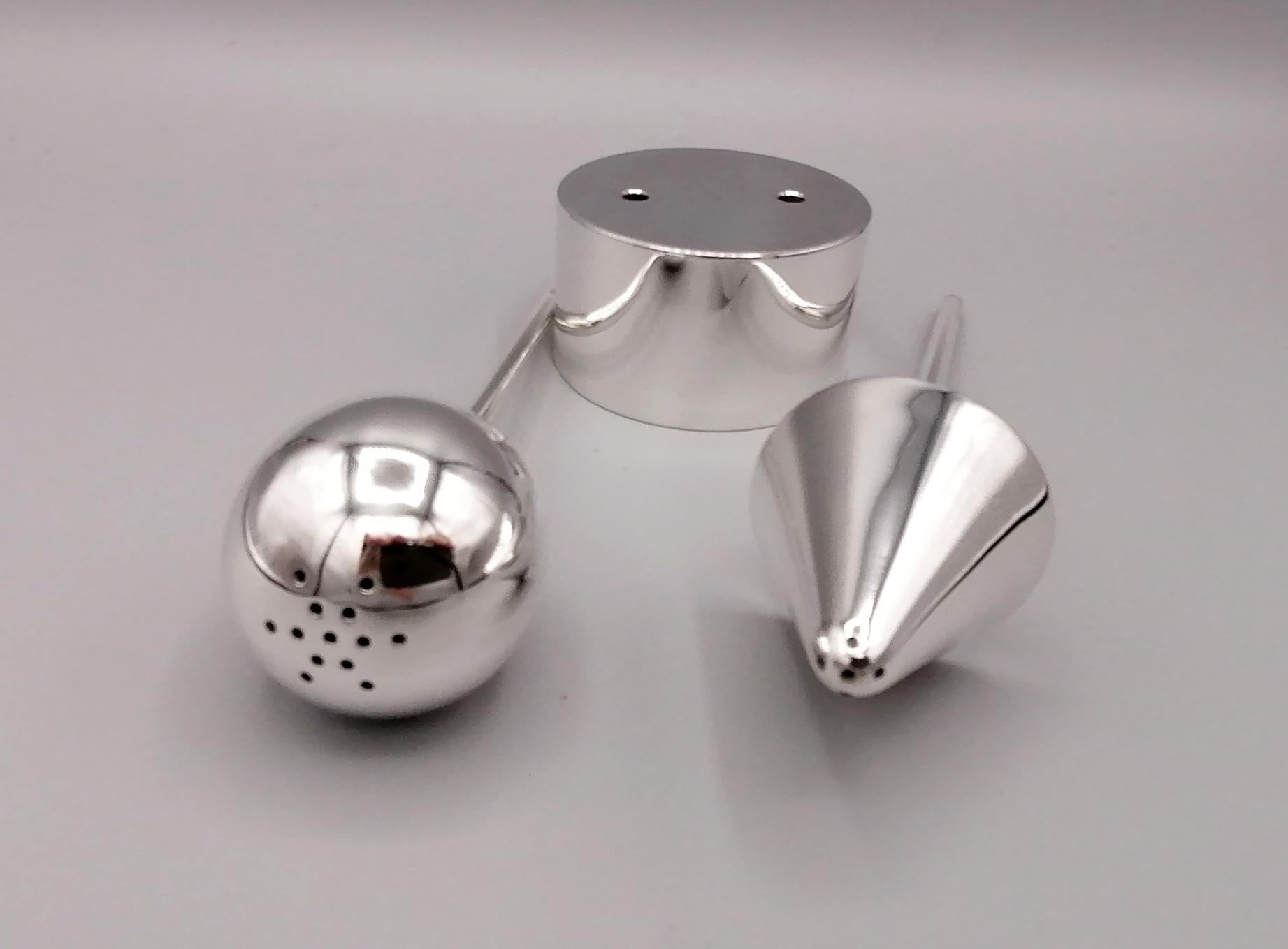 20th Century Solid Silver Geometry Line Salt and Pepper Set For Sale 2