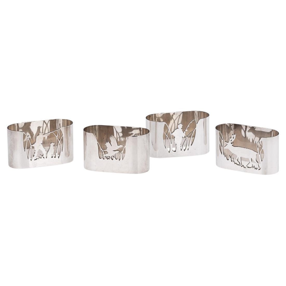 Servilleteros de caza y pesca de plata maciza del siglo XX, Garrard, c.1985