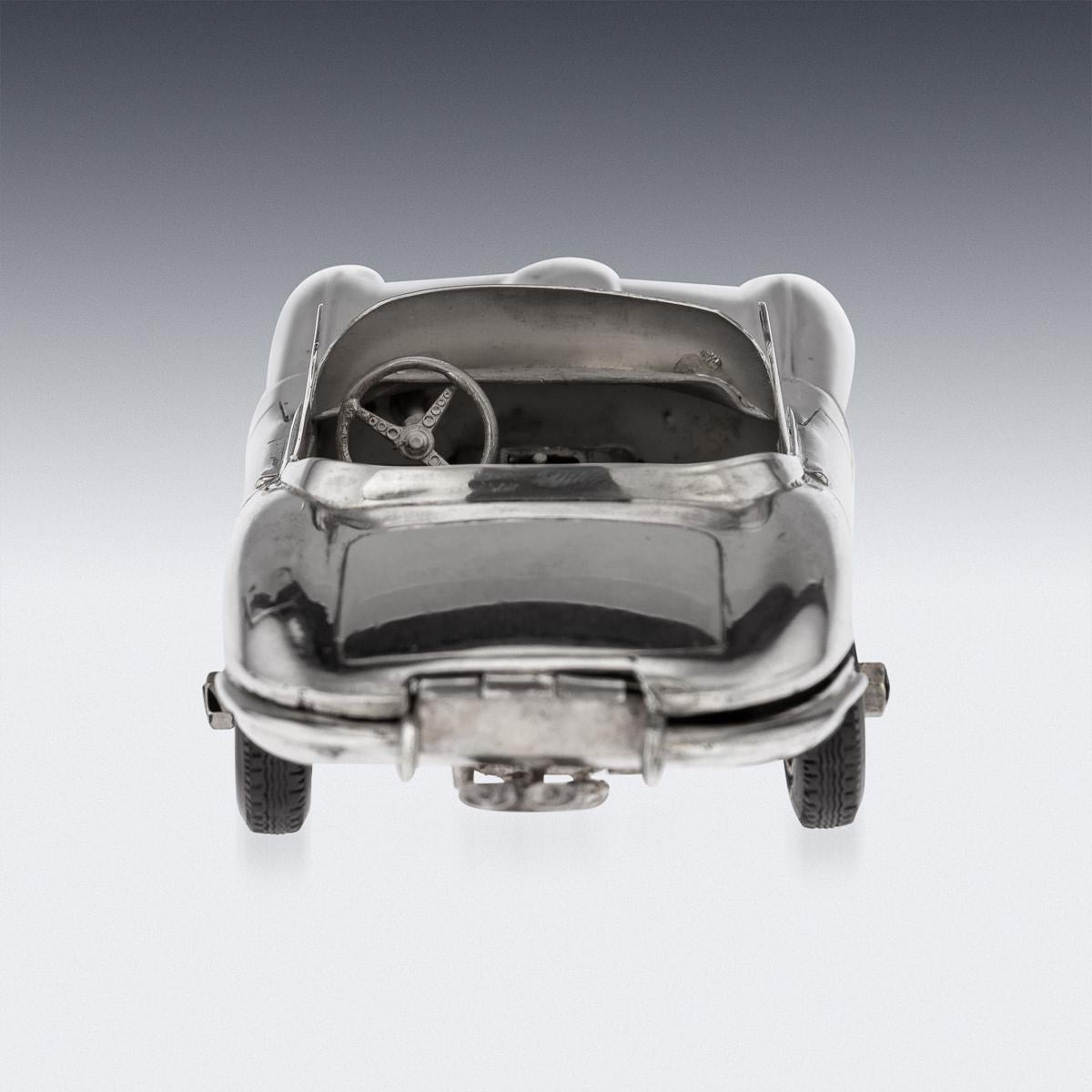 Italian 20th Century Solid Silver Jaguar E-Type Model Of A Car, L Donati, c.1960 For Sale