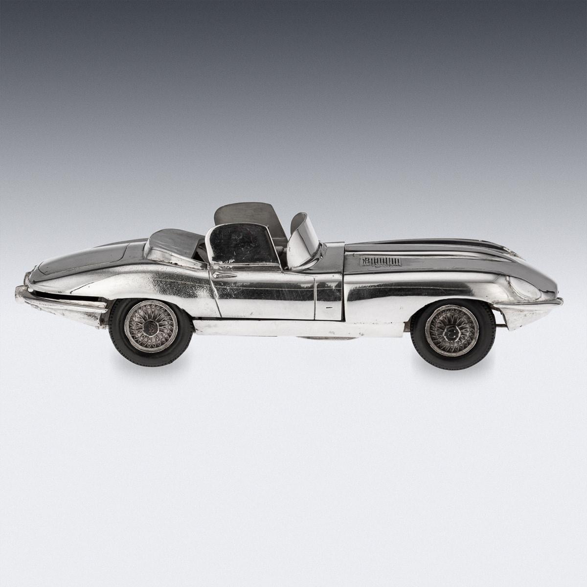 Italian 20th Century Solid Silver Jaguar E-Type Model Of A Car, L Donati, c.1960 For Sale