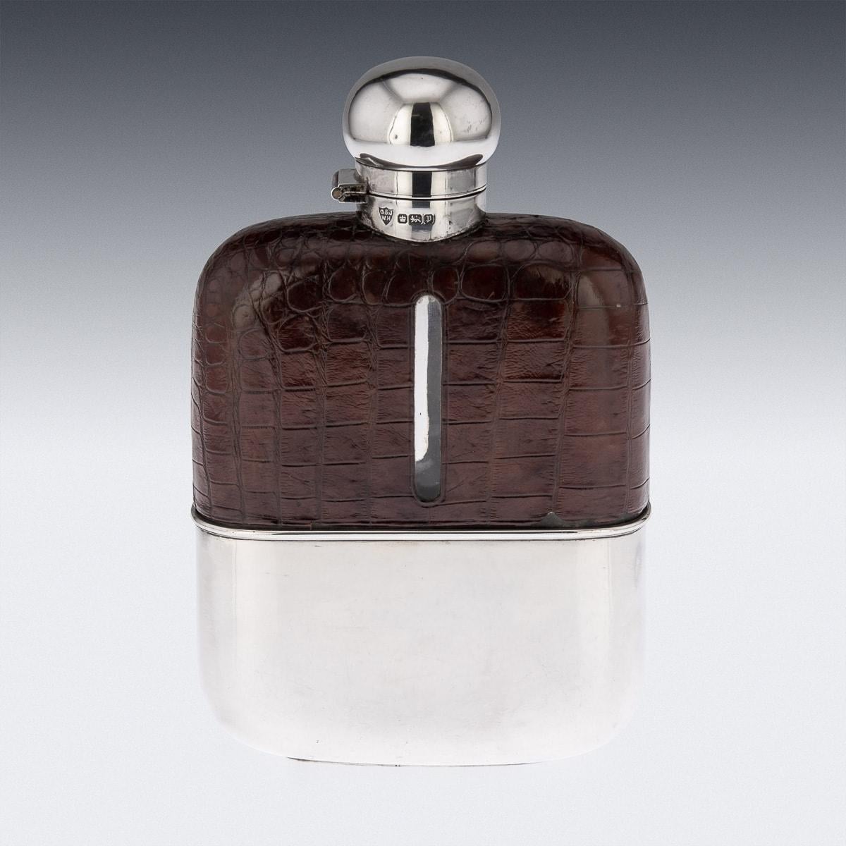 Edwardian 20th Century Solid Silver & Leather Huge Hip Flask, Sheffield, c.1907 For Sale