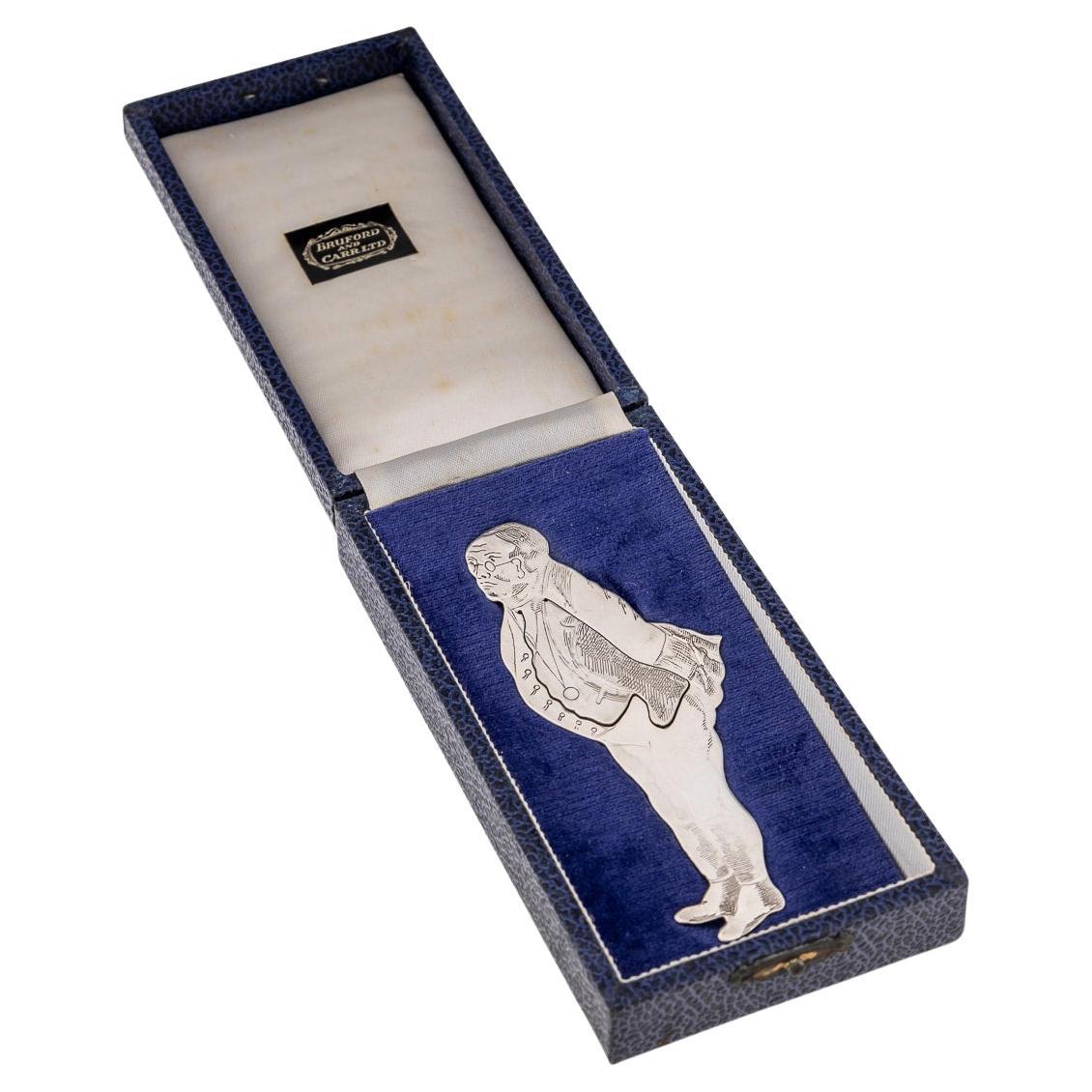 20th Century Solid Silver Novelty Bookmark Of Samuel Pickwick, London, c.1975 For Sale
