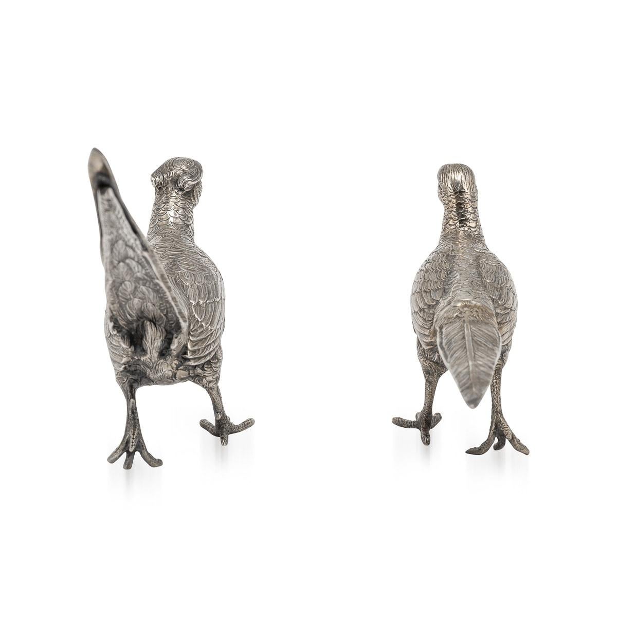 Sterling Silver 20th Century Solid Silver Ornamental Pheasants, Hanau, Germany For Sale