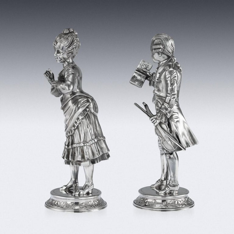 20th Century Solid Silver Pair of Figures by Garrard and Co, circa 1986