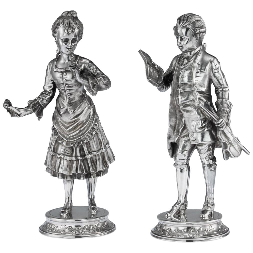 20th Century Solid Silver Pair of Figures by Garrard & Co, circa 1986