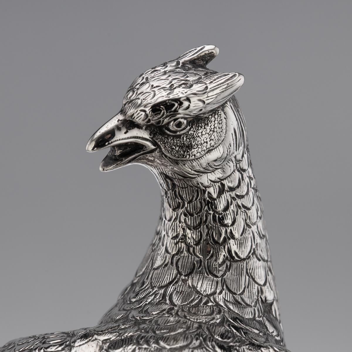 20th Century Solid Silver Pair of Pheasant Ornamental Statues, c.1965 5