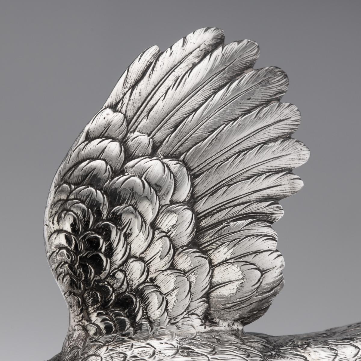 20th Century Solid Silver Pair of Pheasant Ornamental Statues, c.1965 9