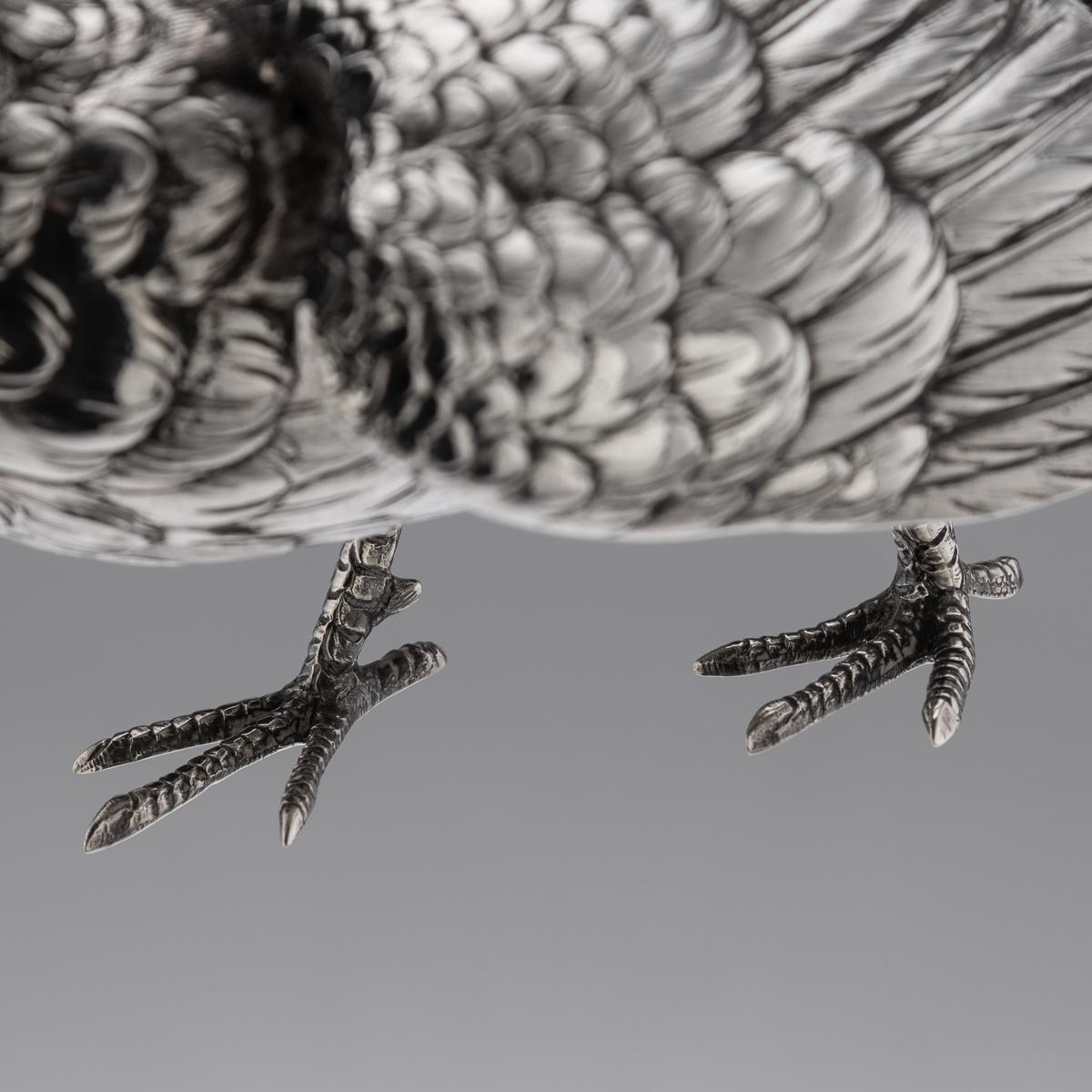 20th Century Solid Silver Pair of Pheasant Ornamental Statues, c.1965 14