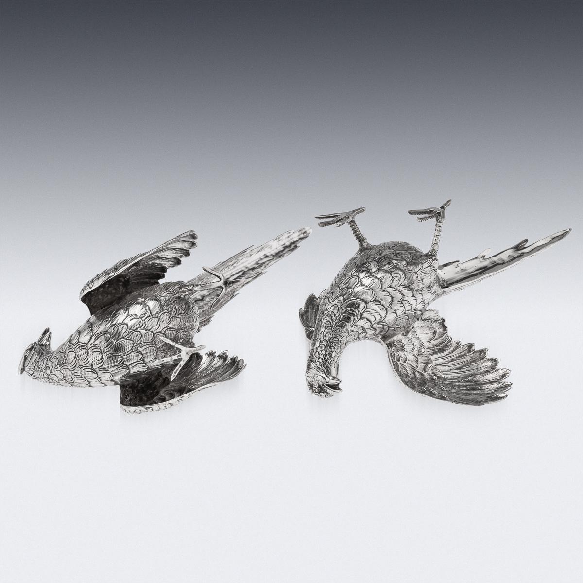 20th Century Solid Silver Pair of Pheasant Ornamental Statues, c.1965 1