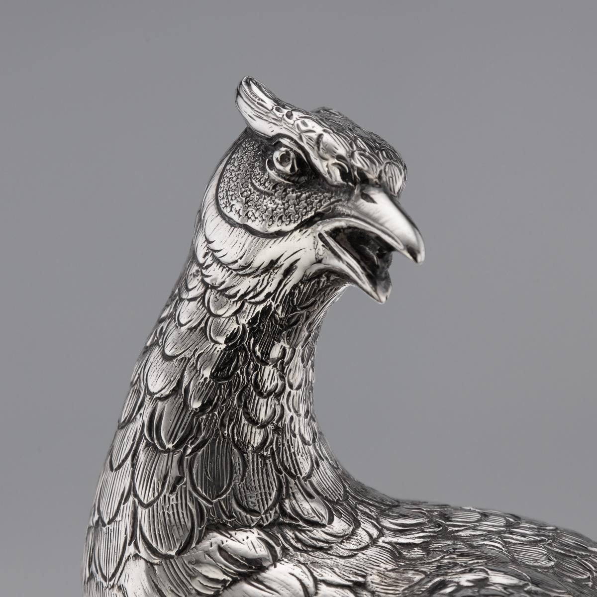 20th Century Solid Silver Pair of Pheasant Ornamental Statues, c.1965 2
