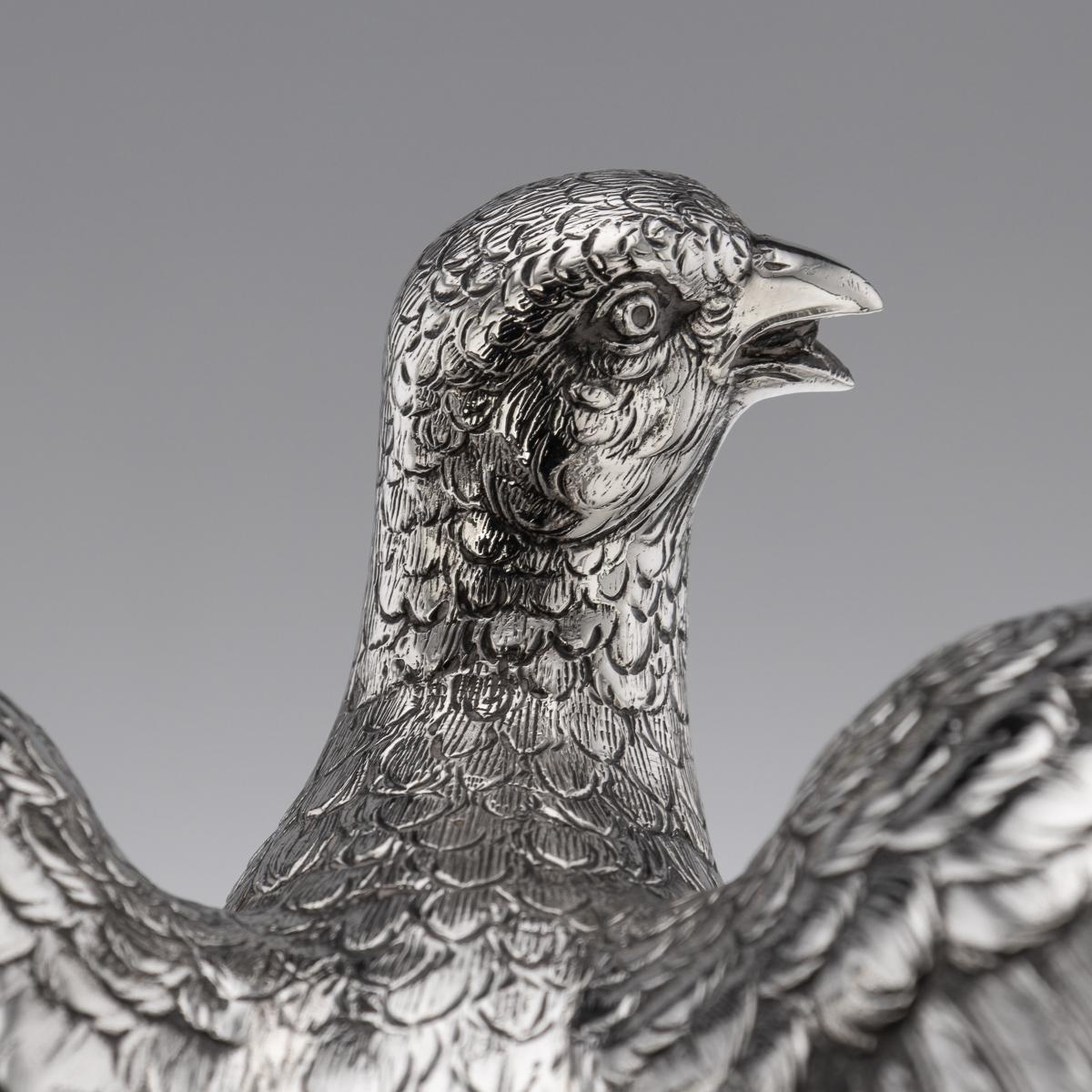 20th Century Solid Silver Pair of Pheasant Ornamental Statues, c.1965 3