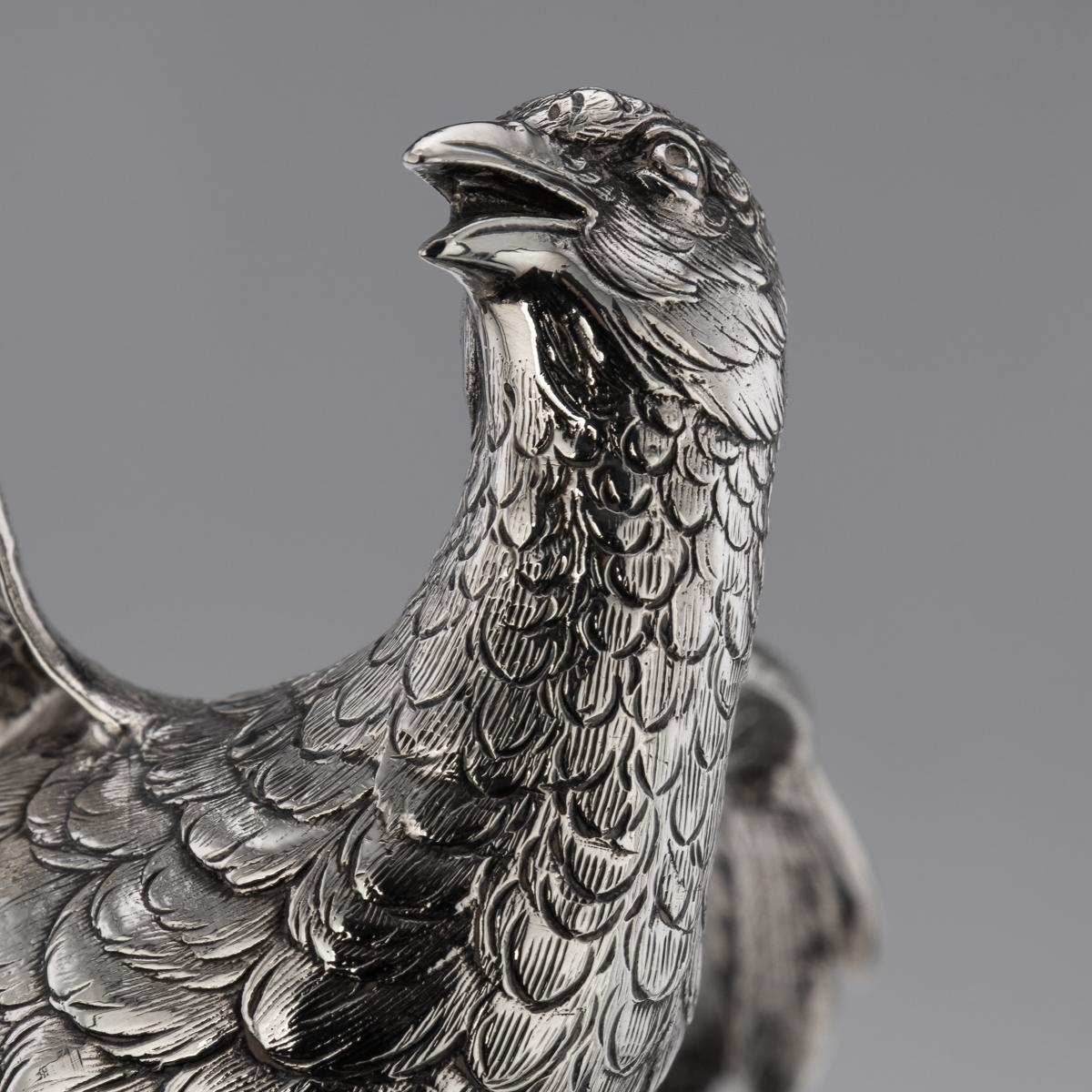 20th Century Solid Silver Pair of Pheasant Ornamental Statues, c.1965 4
