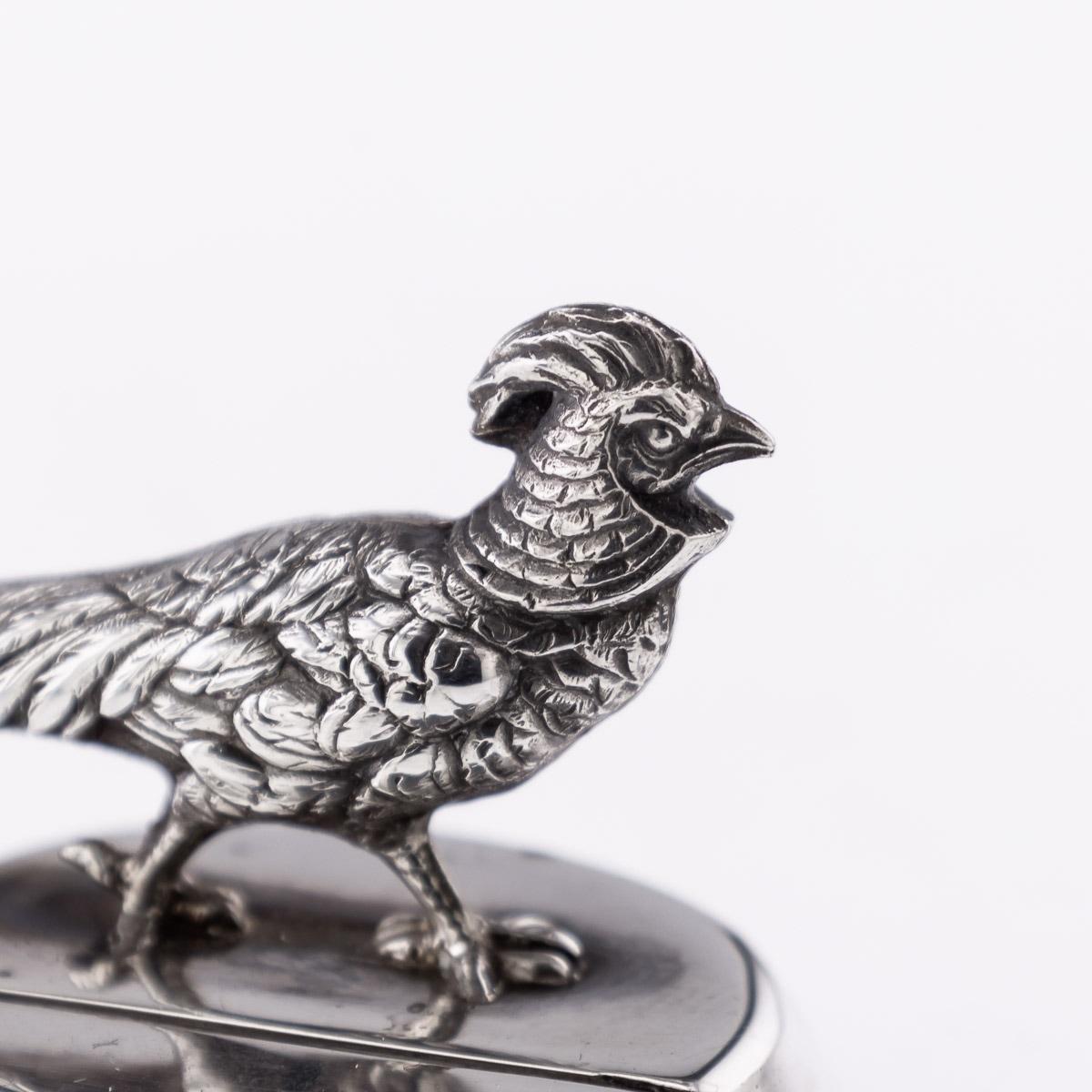 20th Century Solid Silver Pheasant Menu Holders, Sampson Mordan & Co, c.1921 For Sale 7