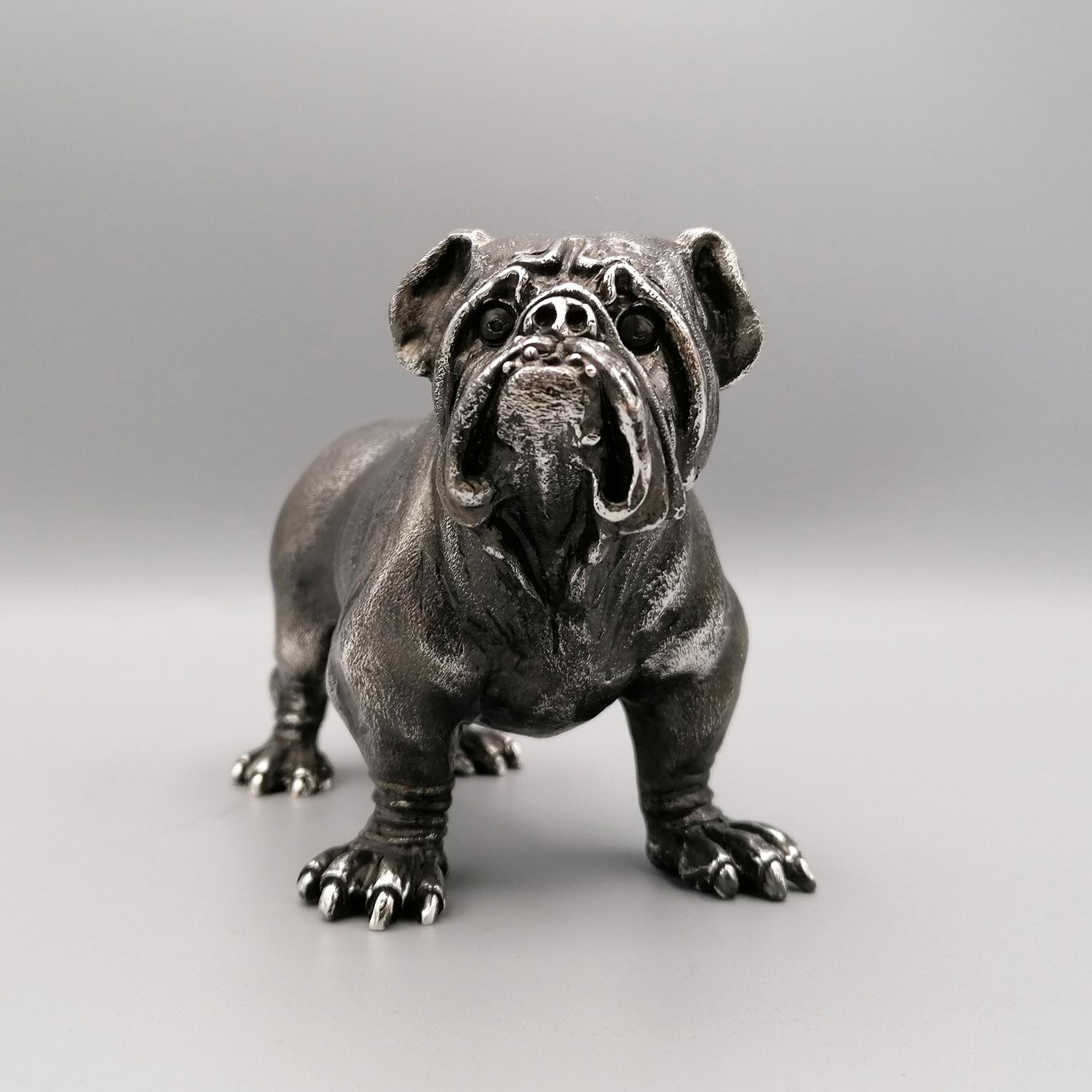 Italian 20th Century Solid Silver Sculpture of a Bulldog