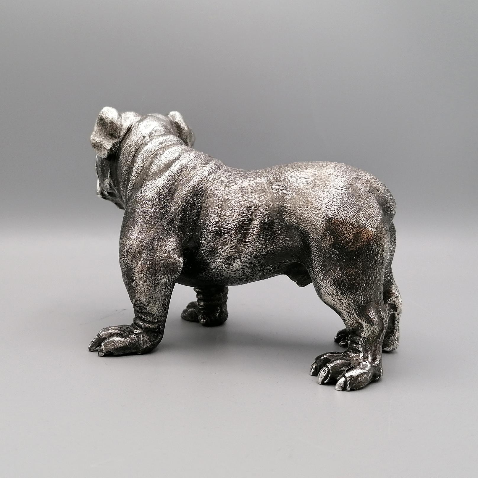 20th Century Solid Silver Sculpture of a Bulldog In Excellent Condition In VALENZA, IT