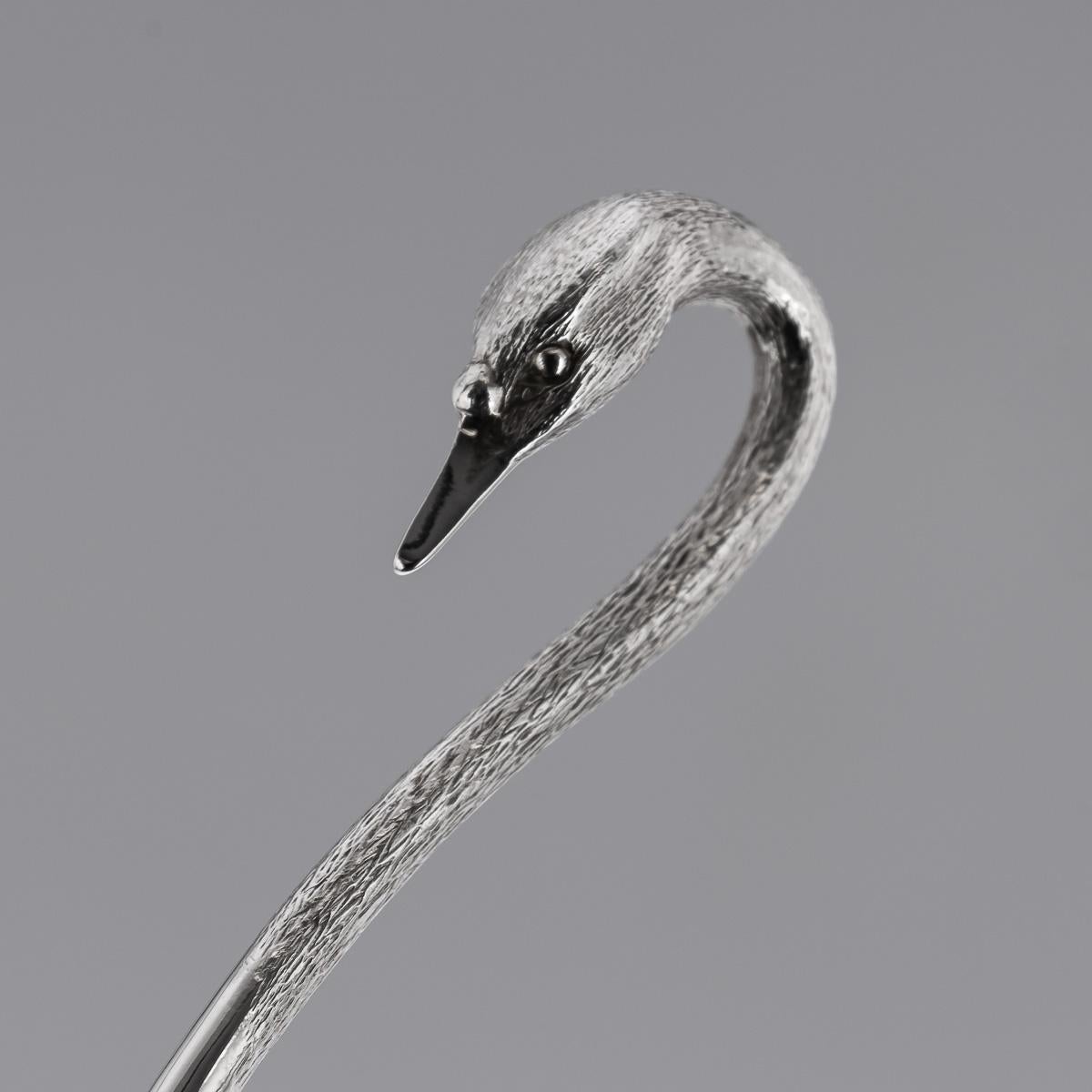 20th Century Solid Silver Swan Shaped Salt & Spoon, London, c.1992 For Sale 6