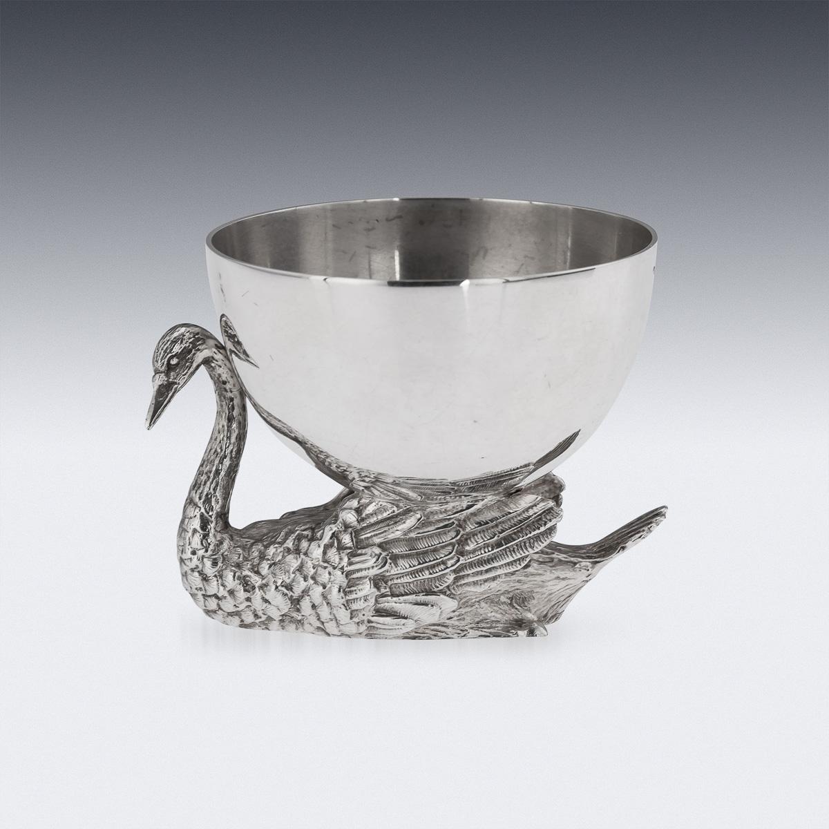 English 20th Century Solid Silver Swan Shaped Salt & Spoon, London, c.1992 For Sale