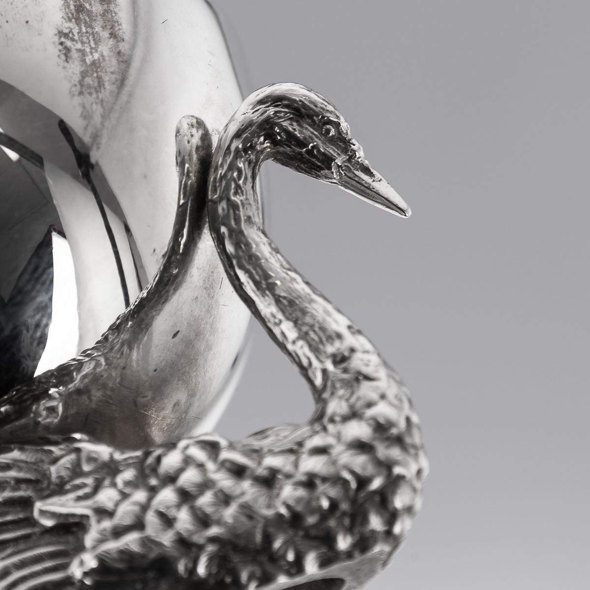 20th Century Solid Silver Swan Shaped Salt & Spoon, London, c.1992 For Sale 3