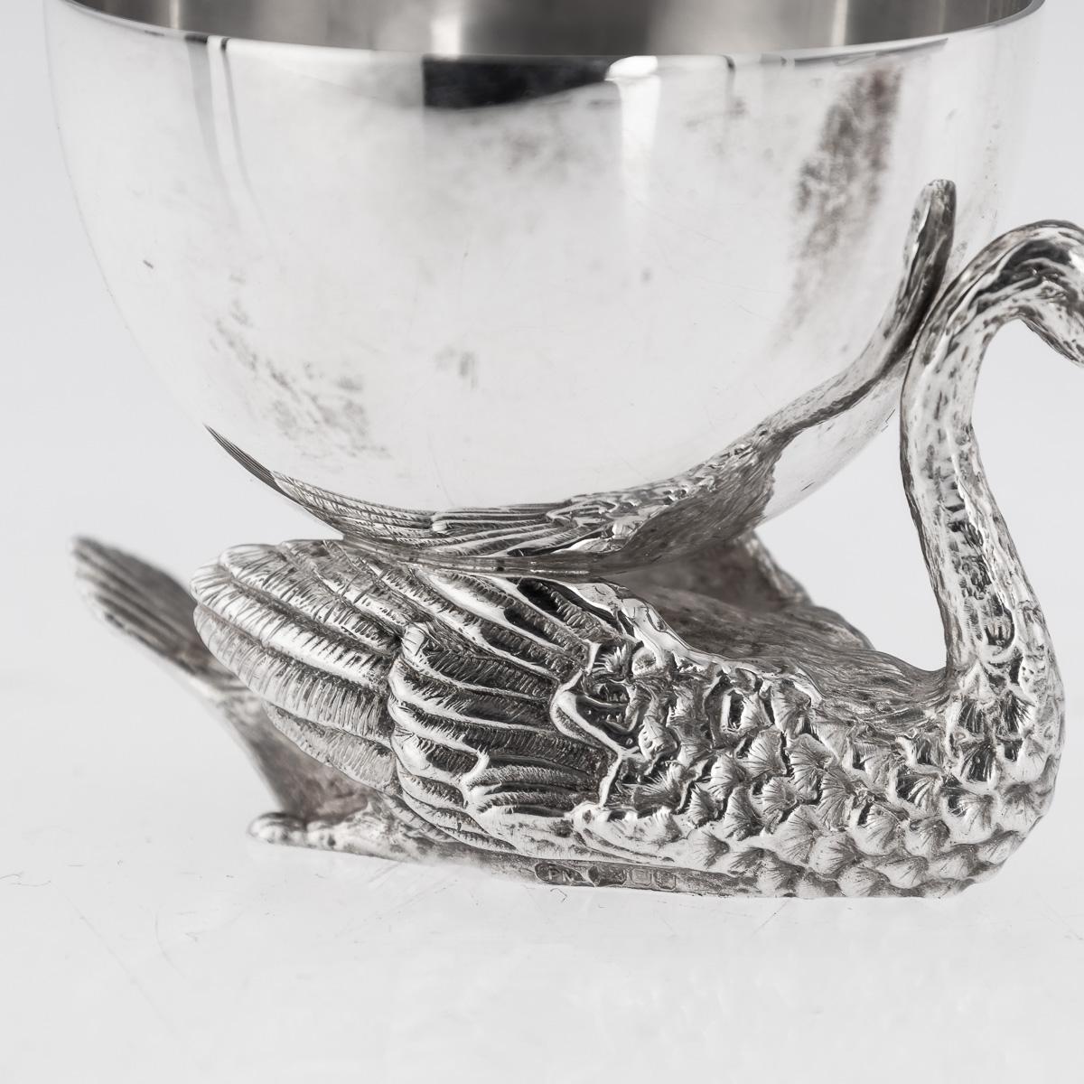 20th Century Solid Silver Swan Shaped Salt & Spoon, London, c.1992 For Sale 4