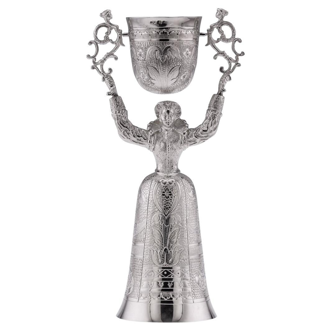 20th Century Solid Silver Wedding Wager Cup, London, c.1973 For Sale