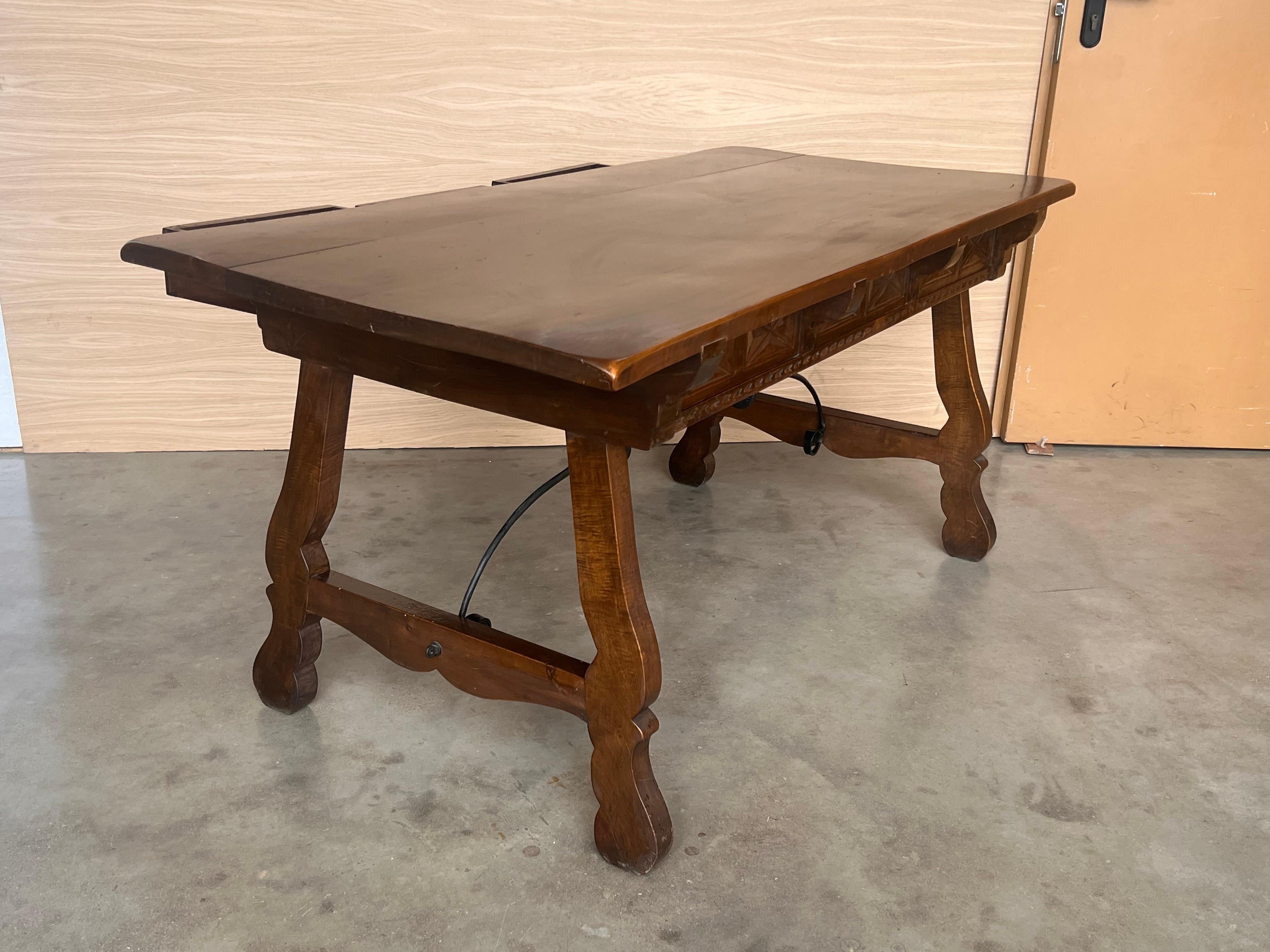 20th Century Solid Walnut Baroque Lyre-Leg Trestle Refectory Desk Writing Table For Sale 6