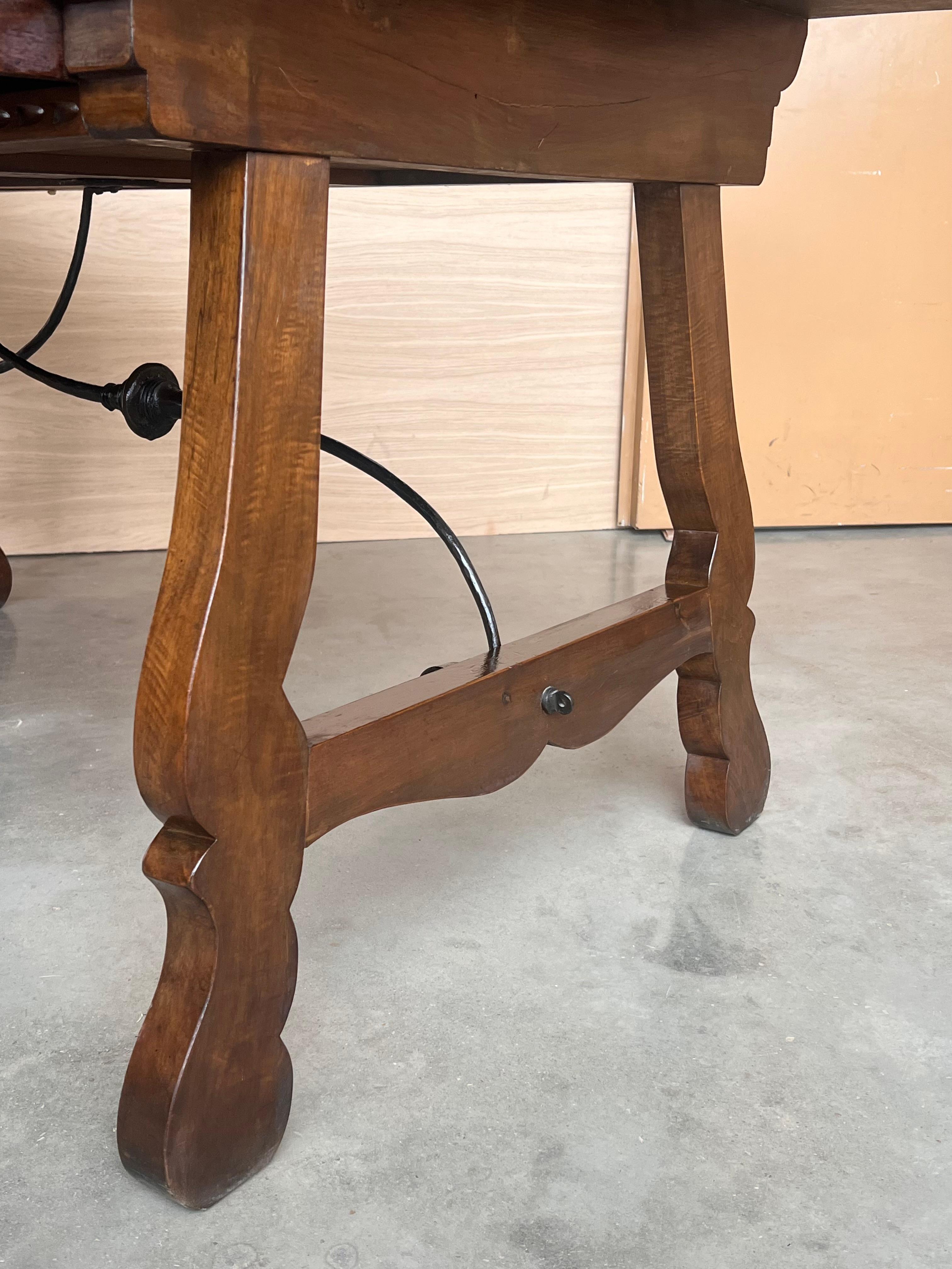 20th Century Solid Walnut Baroque Lyre-Leg Trestle Refectory Desk Writing Table For Sale 8