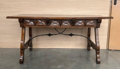 20th Century Solid Walnut Baroque Lyre-Leg Trestle Refectory Desk Writing Table