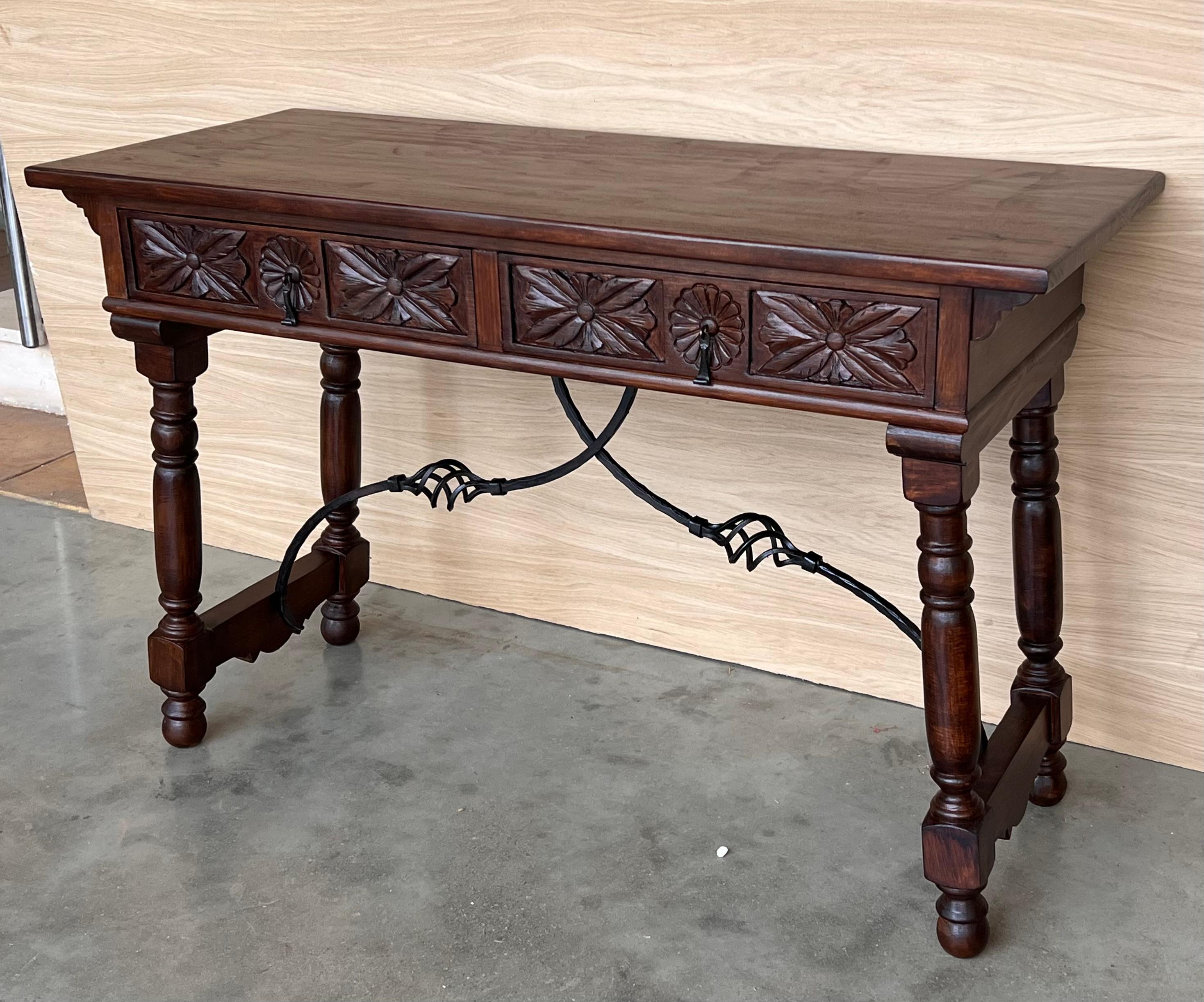 20th Century Solid Walnut Baroque Lyre-Leg Trestle Refectory Desk Writing Table For Sale 1