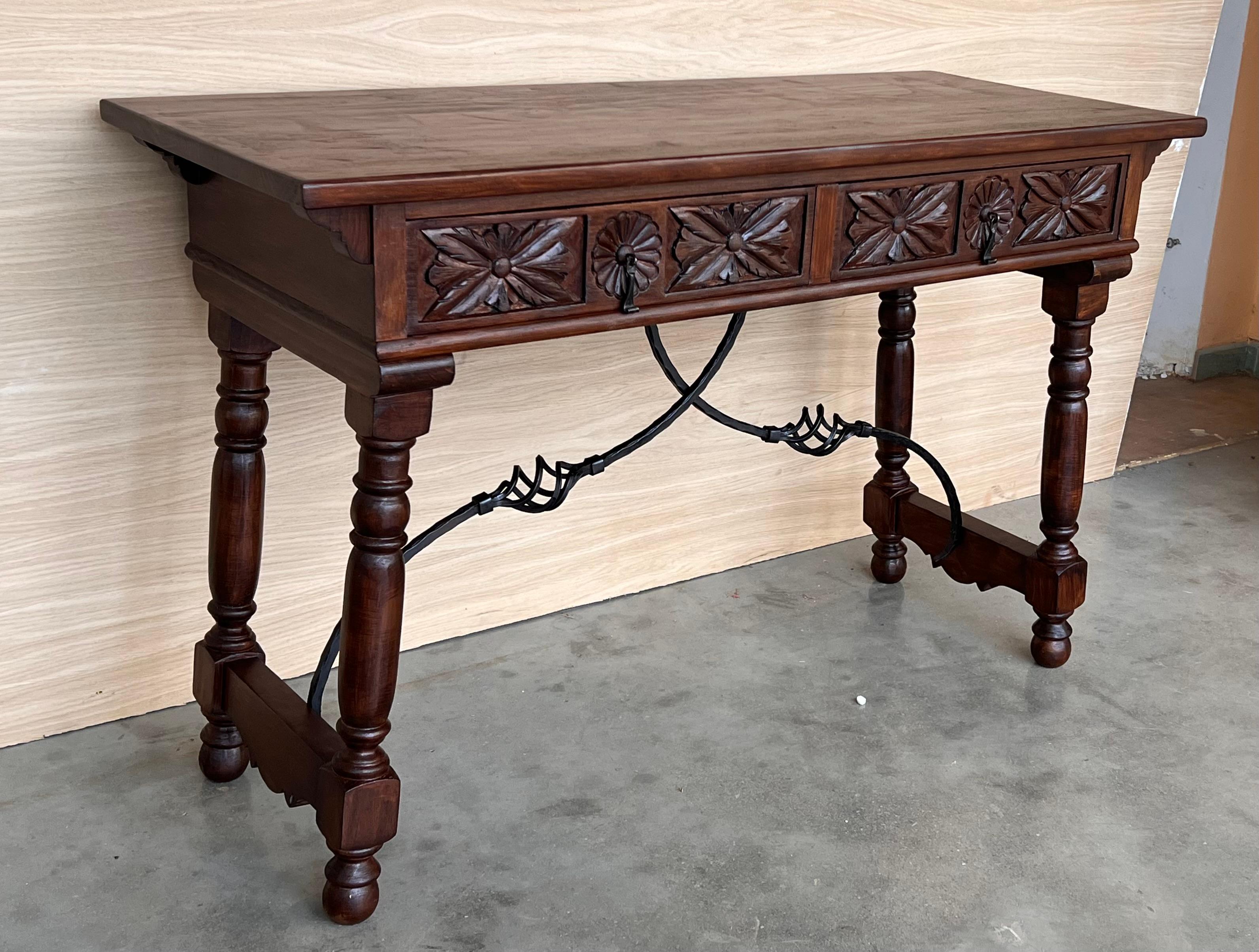 20th Century Solid Walnut Baroque Lyre-Leg Trestle Refectory Desk Writing Table For Sale 2