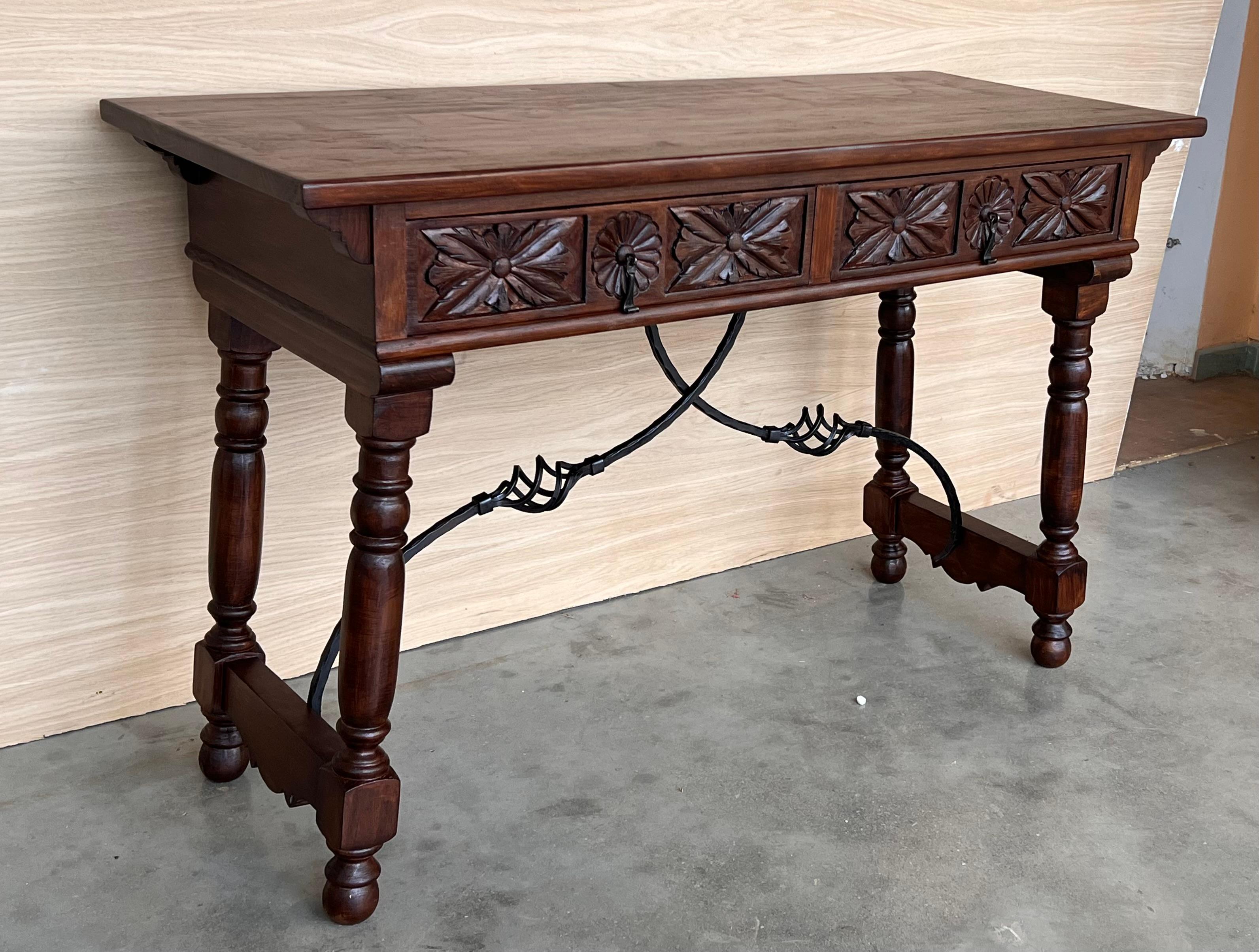 20th Century Solid Walnut Baroque Lyre-Leg Trestle Refectory Desk Writing Table 2