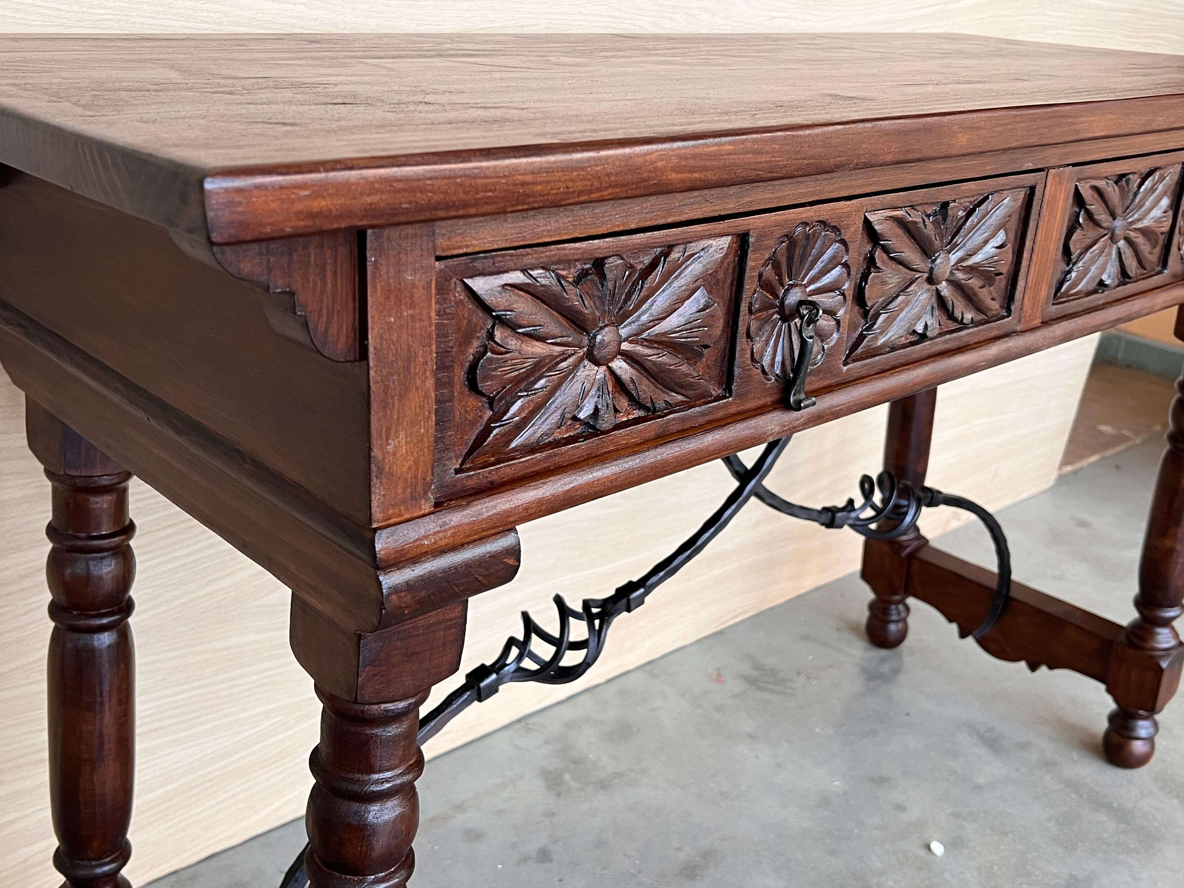 20th Century Solid Walnut Baroque Lyre-Leg Trestle Refectory Desk Writing Table For Sale 3